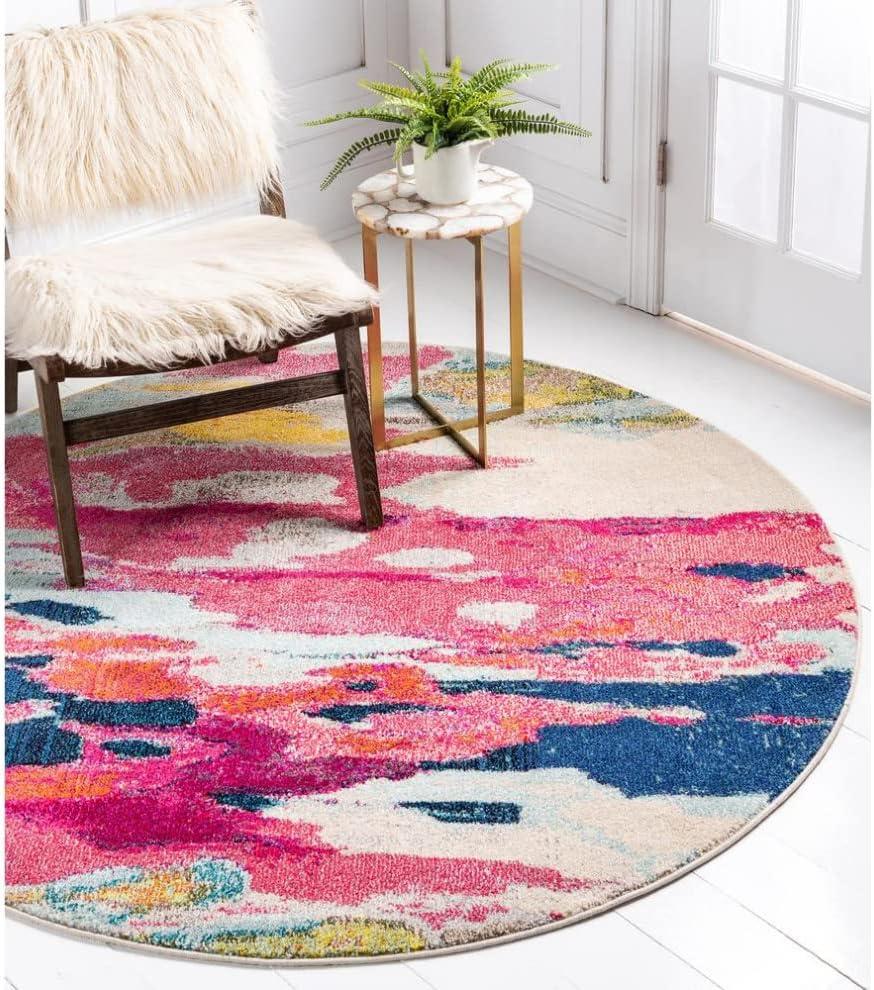 Unique Loom Estrella Collection Area Rug - Laurnell (6' 1" Round Pink/Orange)