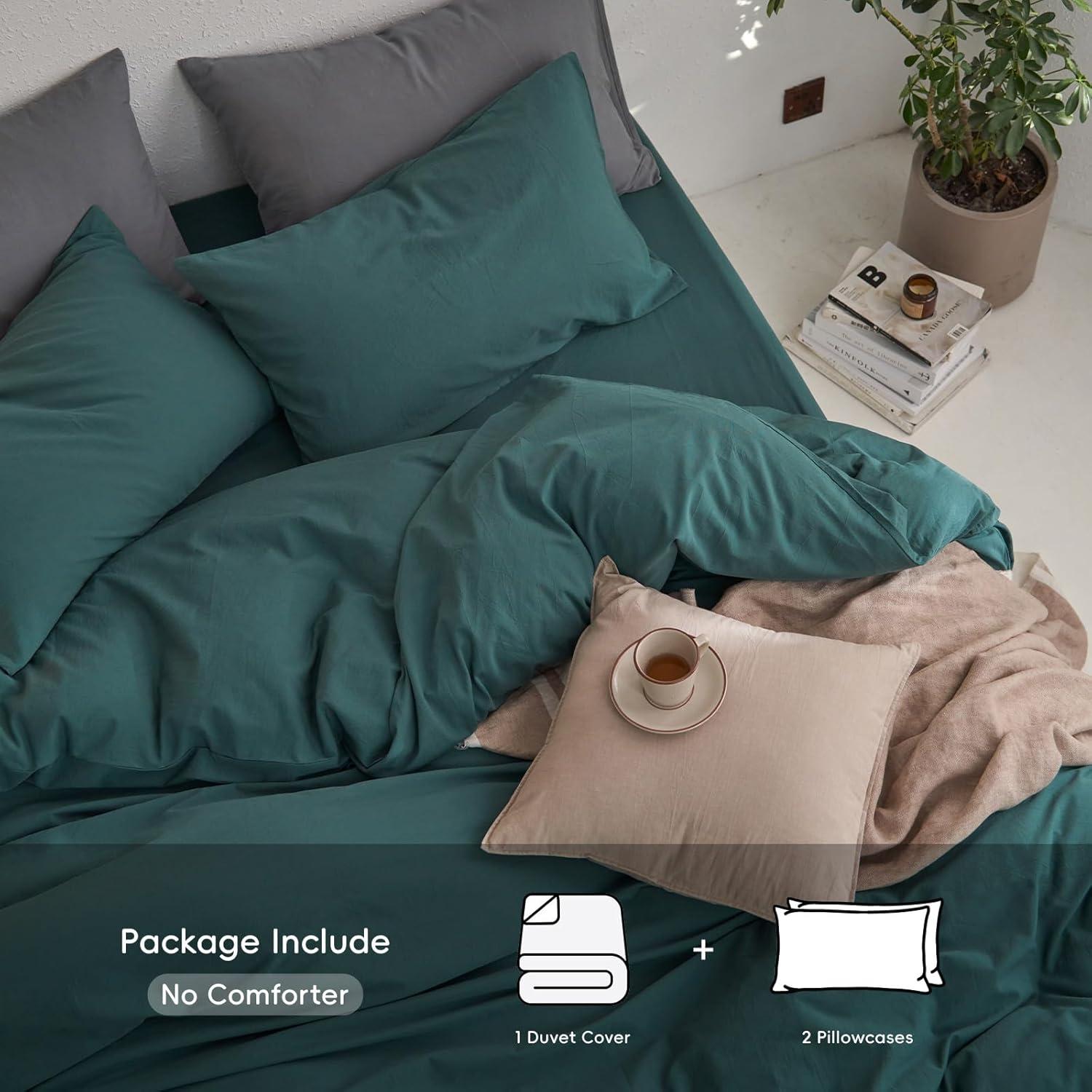 MOOMEE 100% Washed Cotton Linen Like Textured Duvet Cover Set