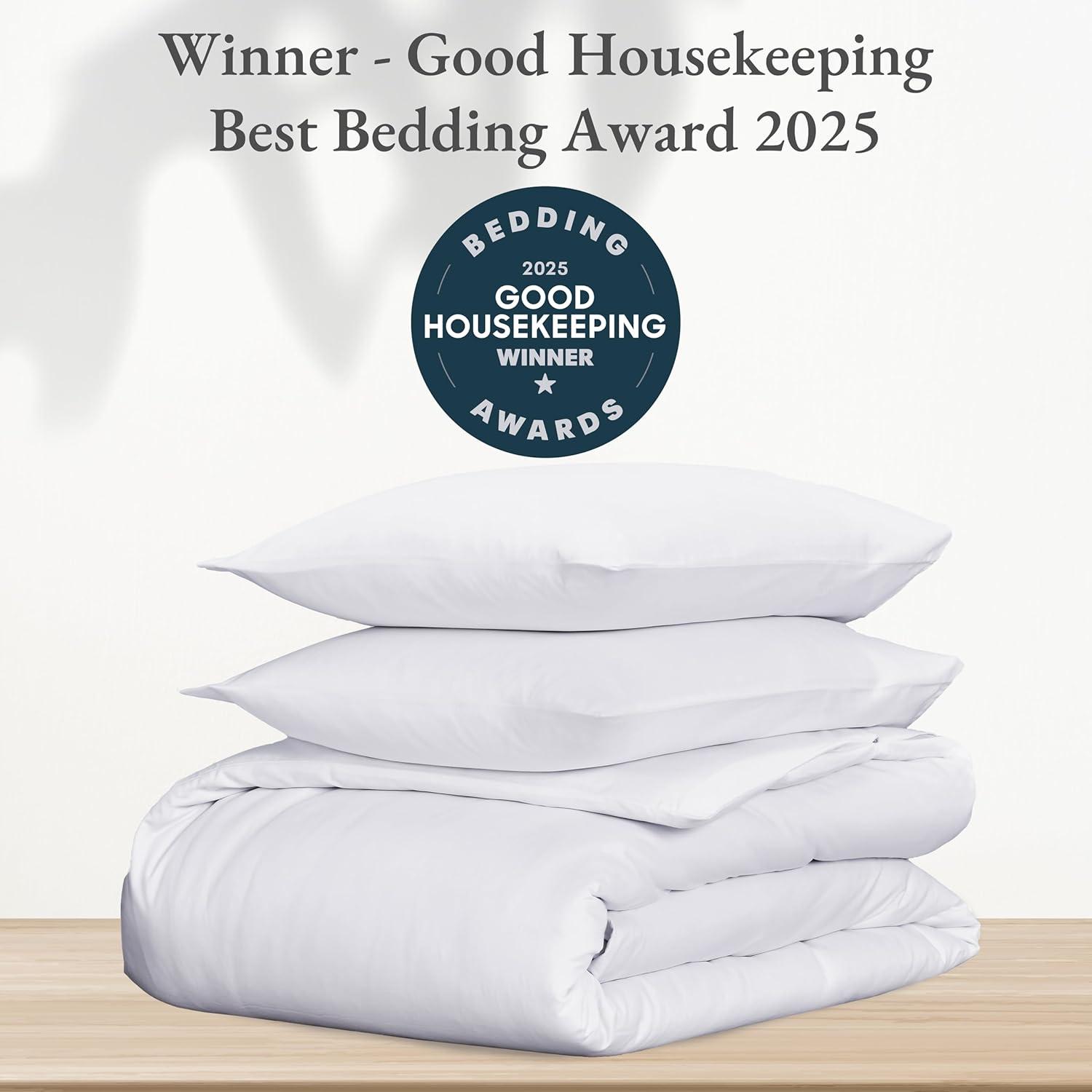 100% Cotton Duvet Cover Set - Premium 400 Thread Count, , Smooth Sateen Weave, Button Closure and Corner Ties (3 Piece, Pure White, Oversized King)