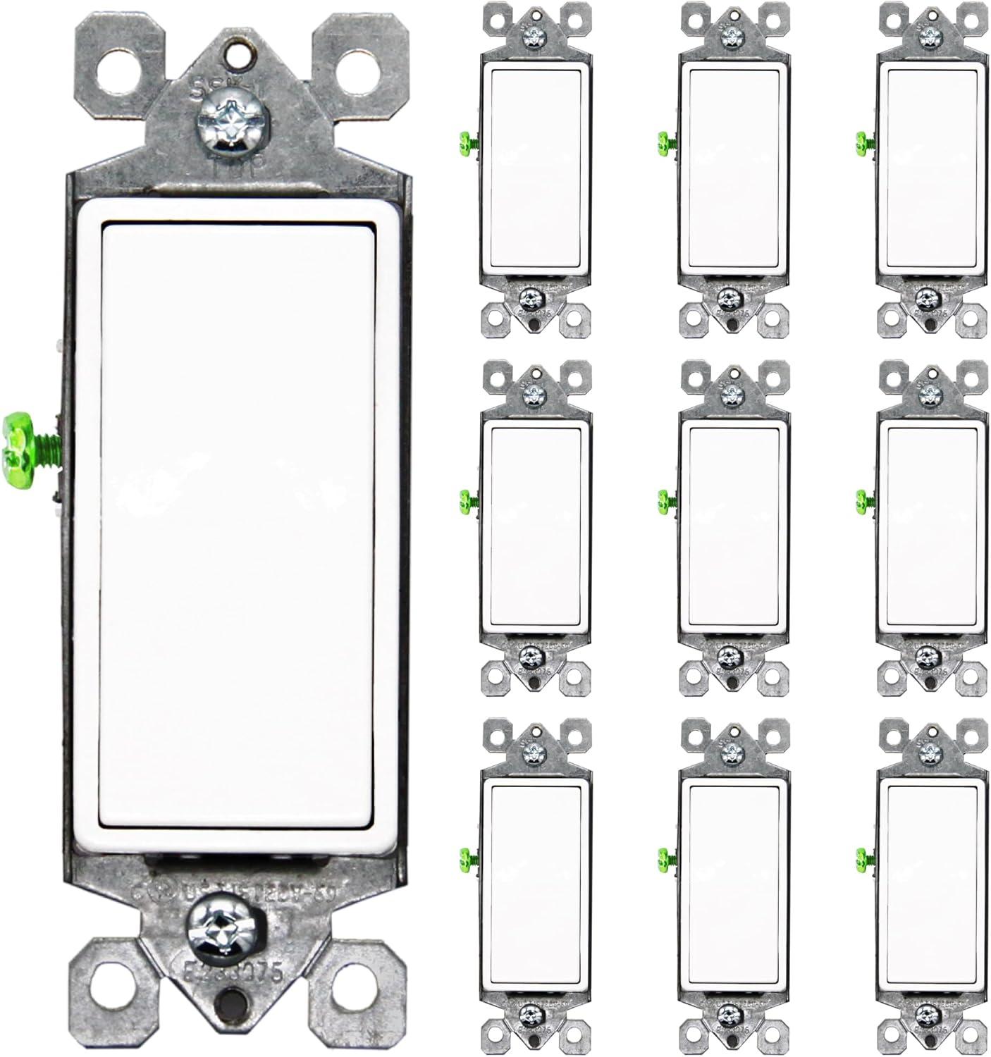 Faith SSK1B-WH, 15A White 3 Way-Rocker Light Dimmer Switch, 10 Pack