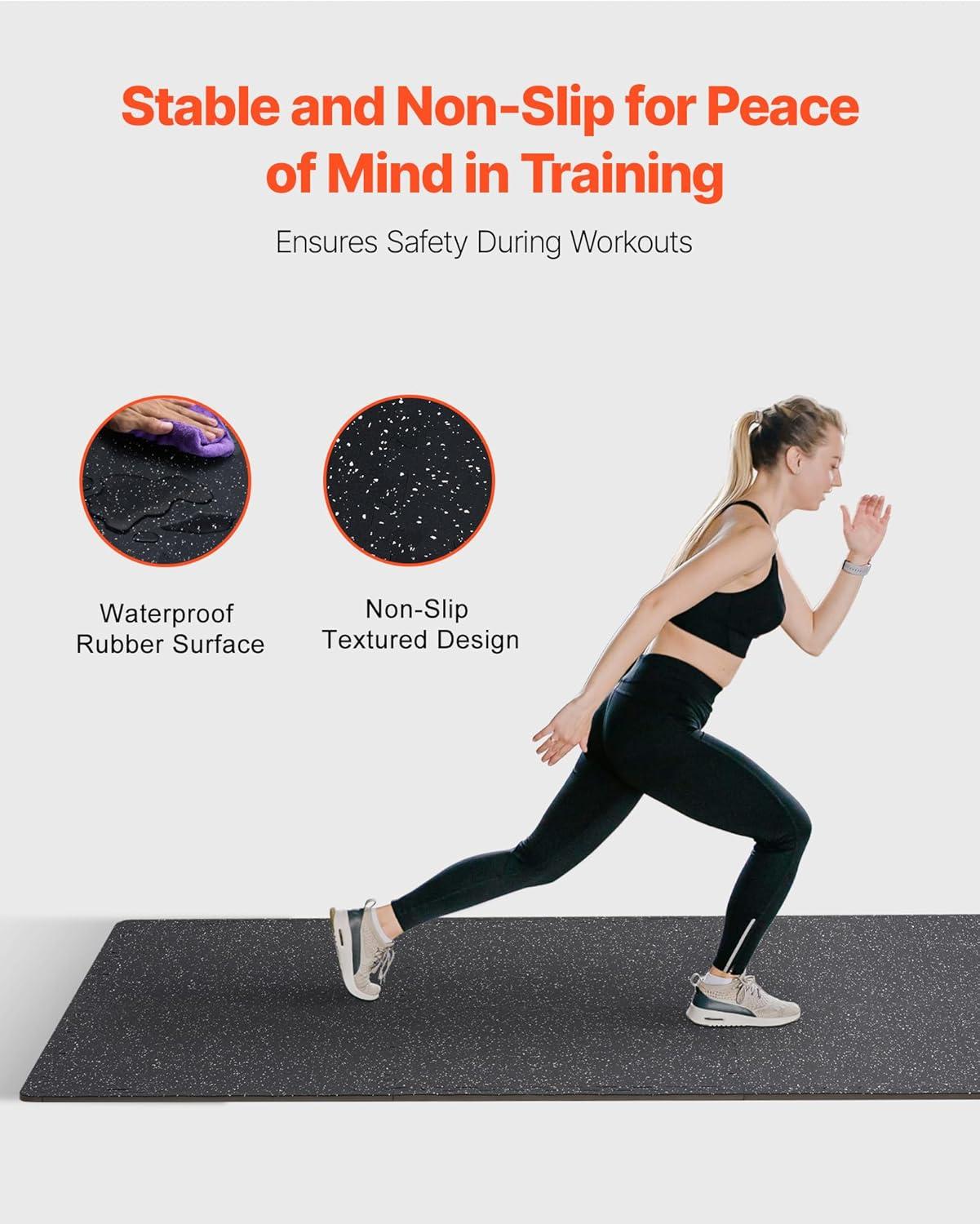 VEVOR 0.56Inch 24sq.ft 6 Tiles Gym Flooring for Home Gym, Rubber Top with High Density EVA Foam, 25 x 25In Gym Floor Exercise Equipment Mats, Interlocking Gym Mats, Puzzle Workout Mats, Black & Gray