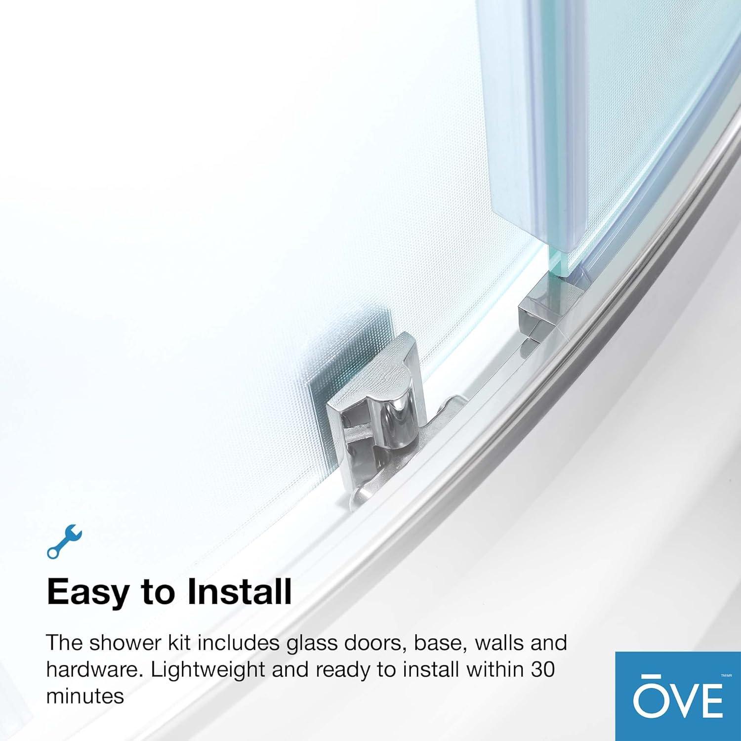 OVE Decors Breeze 40 in. Framed Round Shower Kit w/ Frosted Glass, Base, Wall in Chrome Finish