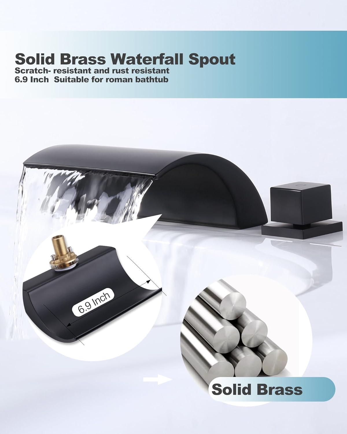 Matte Black Brass Double Handle Waterfall Tub Faucet