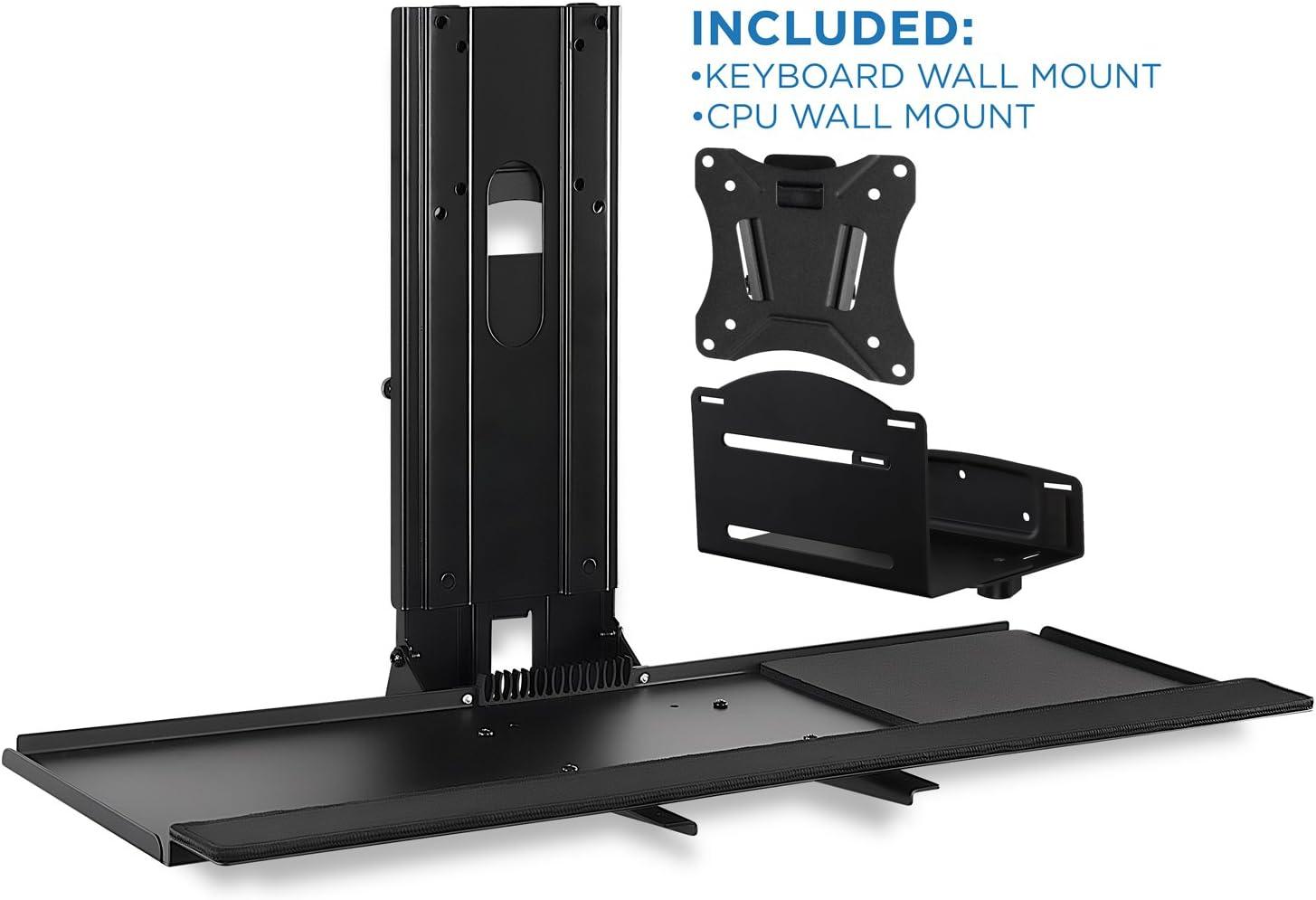 Mount-It! Monitor and Keyboard Wall Mount with CPU Holder, Height Adjustable Standing VESA Keyboard Tray, 25 Inch Wide Platform with Mouse Pad