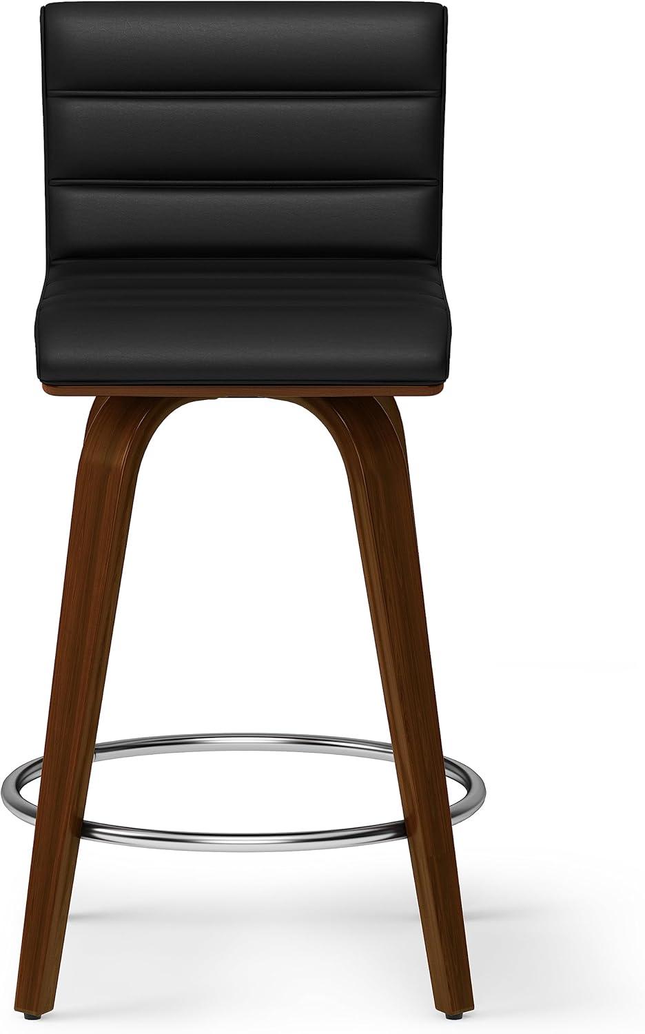 Simpli Home Roland Swivel Upholstered Mid-Century Modern Stool with Padded Seat and Back