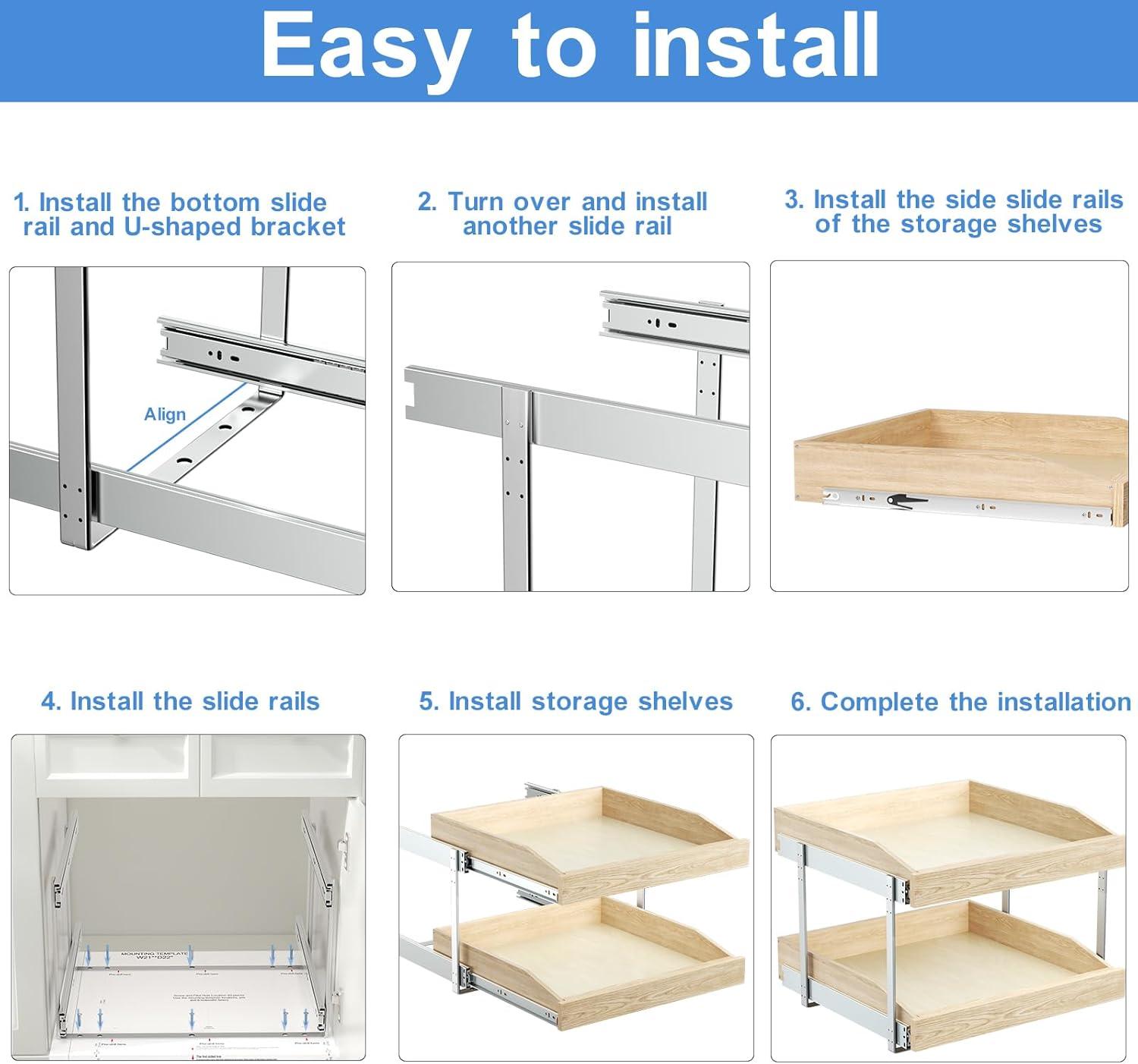 LOVMOR 2 Tier Pull Slide Out Cabinet Organizer 13 Inch x 21 inch, Cabinet Drawer Organizer with U Bracket
