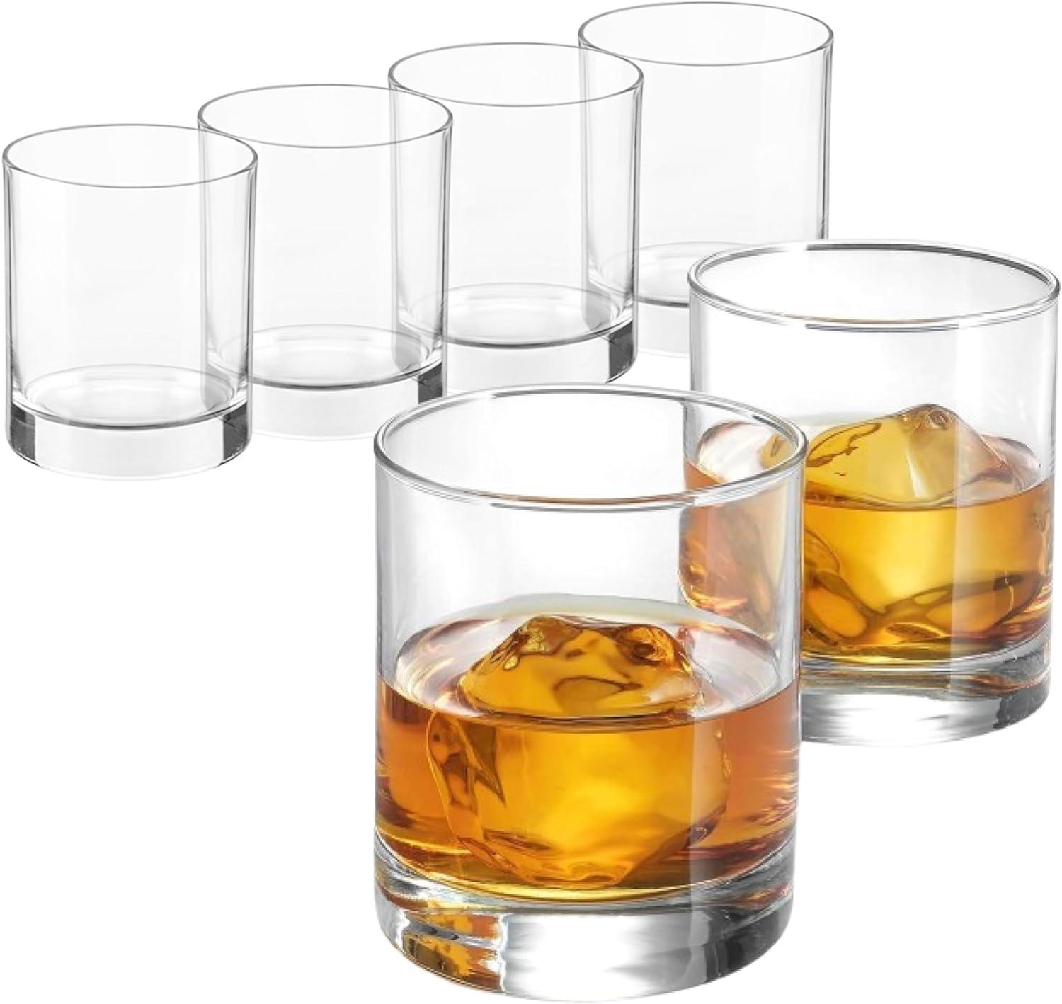 Bormioli Rocco Cortina Set of 6 Whiskey Glasses, Lowball Glasses, 6.5 Oz Weighted Bottom Short Glass Tumbler, Made In Italy