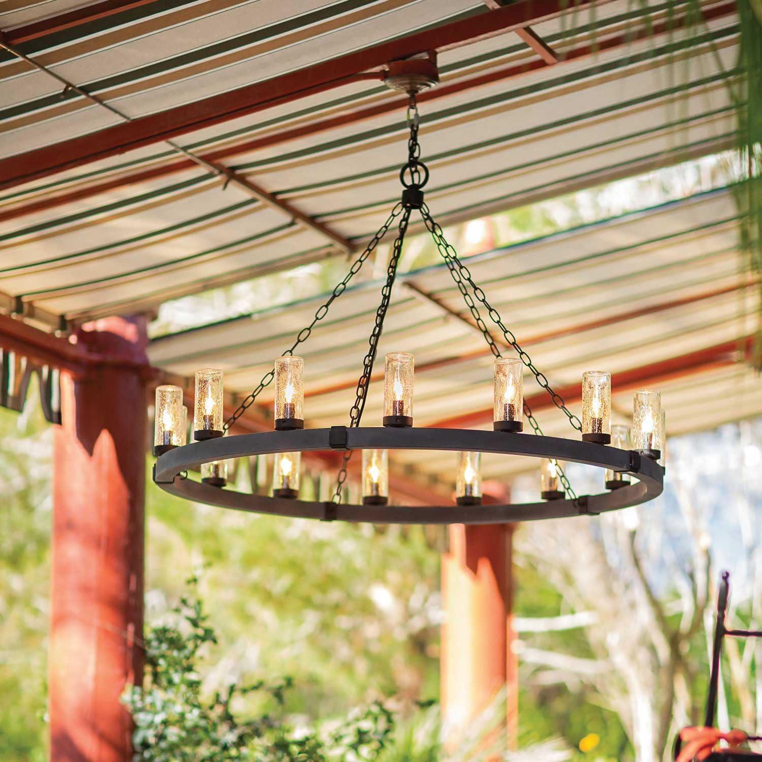 Sawyer 12-Light Single Tier Outdoor Rustic Chandelier