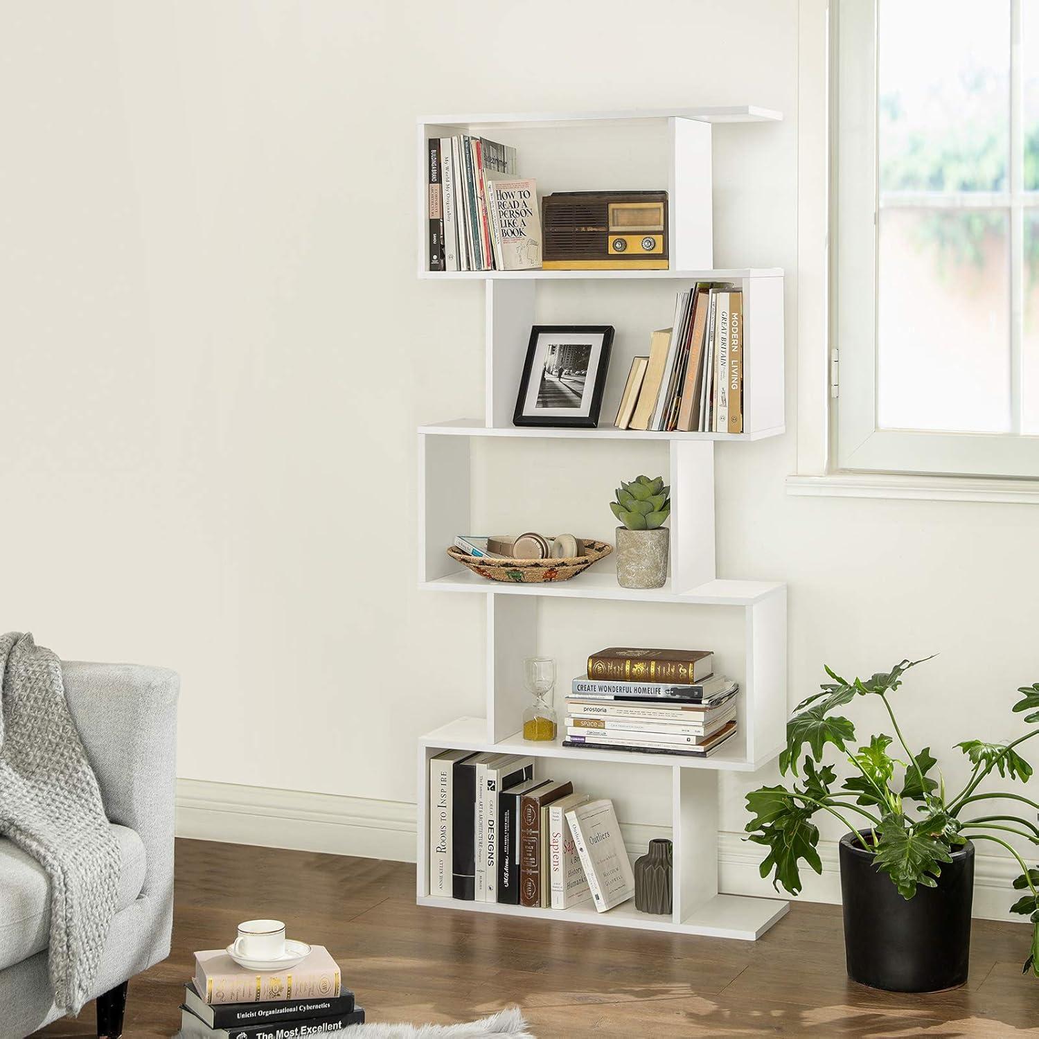 White 5-Tier Wooden Freestanding Bookshelf and Room Divider