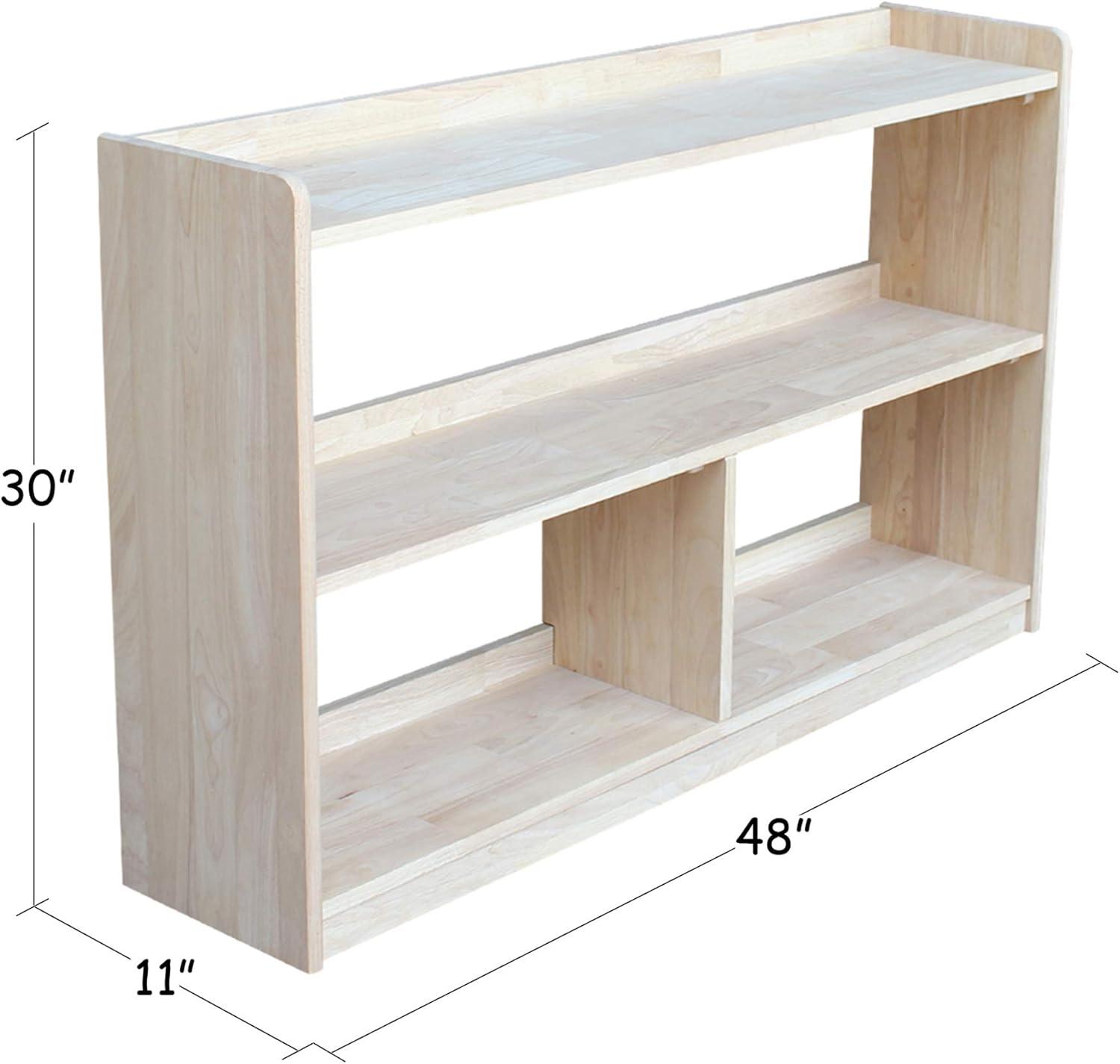 International Concepts 30" Abby Divided Bookshelf Unfinished : Farmhouse Style, 4-Tier, Hardwood, Metal Hardware