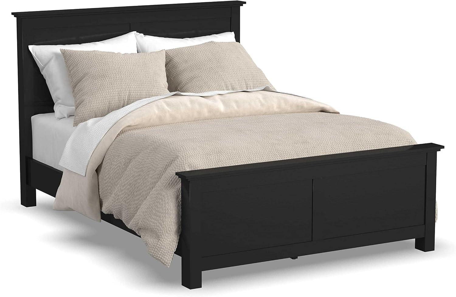 Oak Park Black Queen Wood Frame Upholstered Bed with Slats