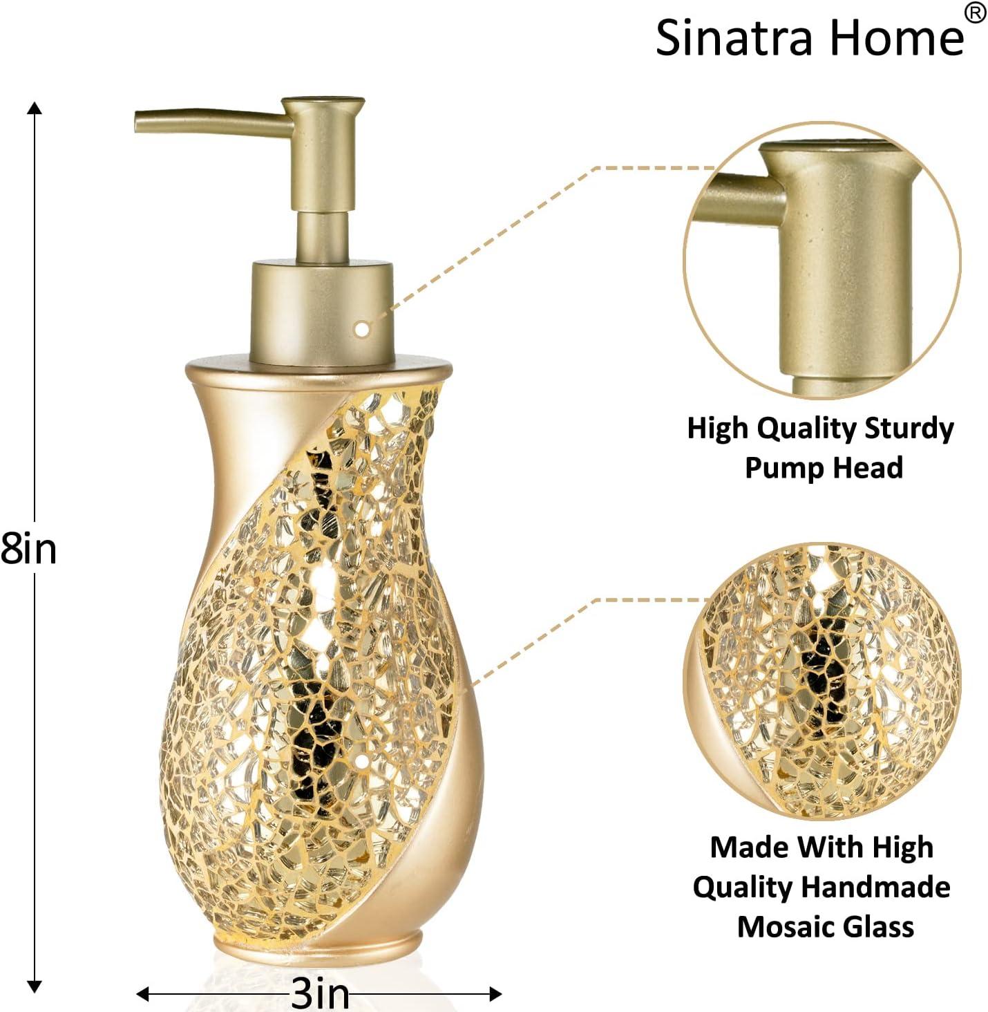 Popular Bath Gold Sinatra Bath Decor Accessories, Premium, Durable, Acrylic Resin, Eco-Friendly Lotion Pump (8"H x 3"W x 3"D)