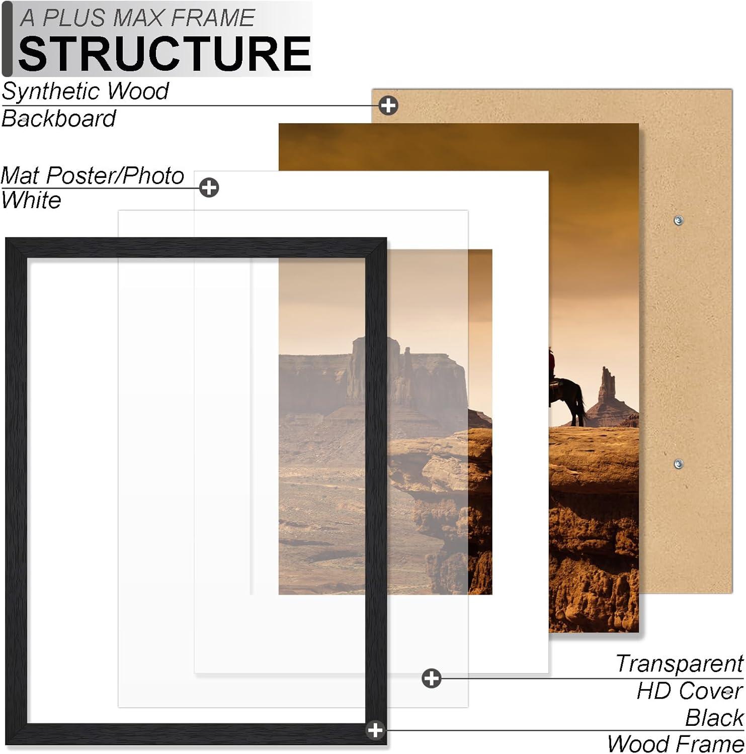 A PLUS MAX 20x24 Picture Frame with mat for 16x20 Picture with Polished Plexiglass Horizontal and Vertical Formats with Included Hanging Hardware-Black