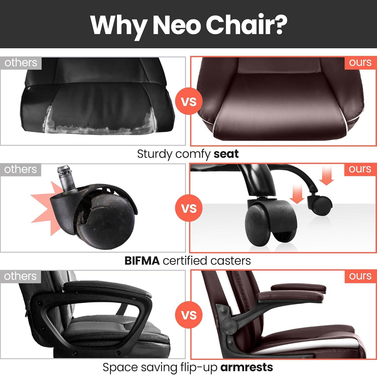 Brown PU Leather Ergonomic Office Chair with Flip-up Arms