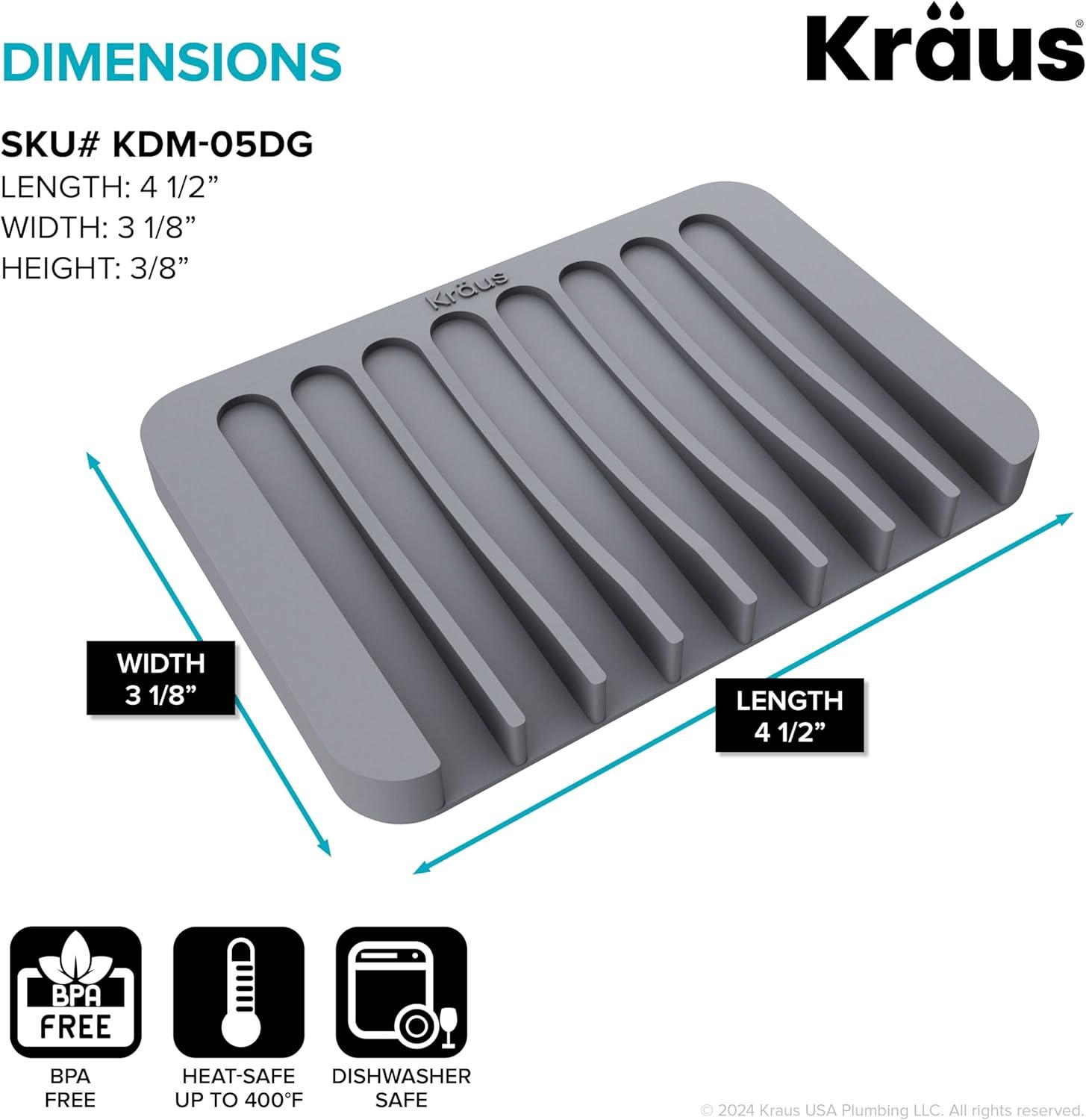 KRAUS Multipurpose Self-Draining Silicone Soap Dish/Sponge Holder for Bathroom or Kitchen Counter in Dark Grey, KDM-05DG