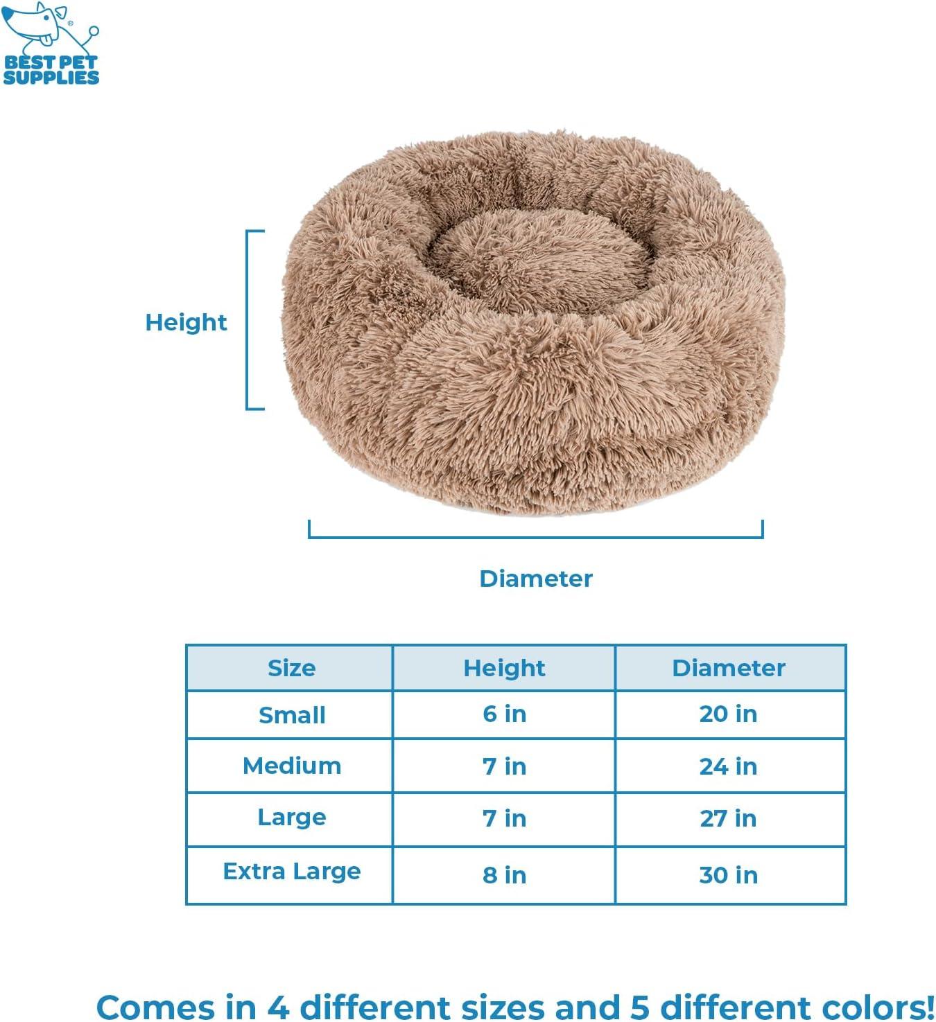 Donut Dog Bed with Faux Fur, Anti-Anxiety Cushion, Slip-Resistant