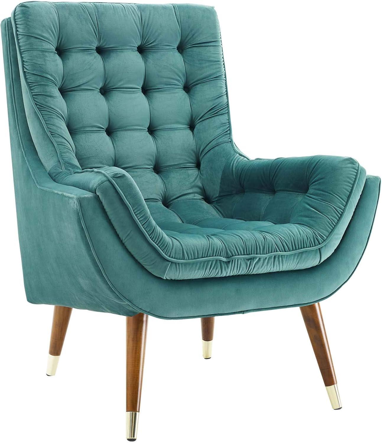 Modway Suggest Tufted Performance Velvet Lounge Chair in Teal