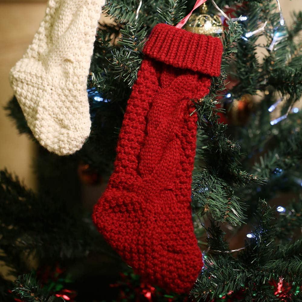 Burgundy and Cream Cable Knitted Christmas Stockings, 18 Inches, Set of 4