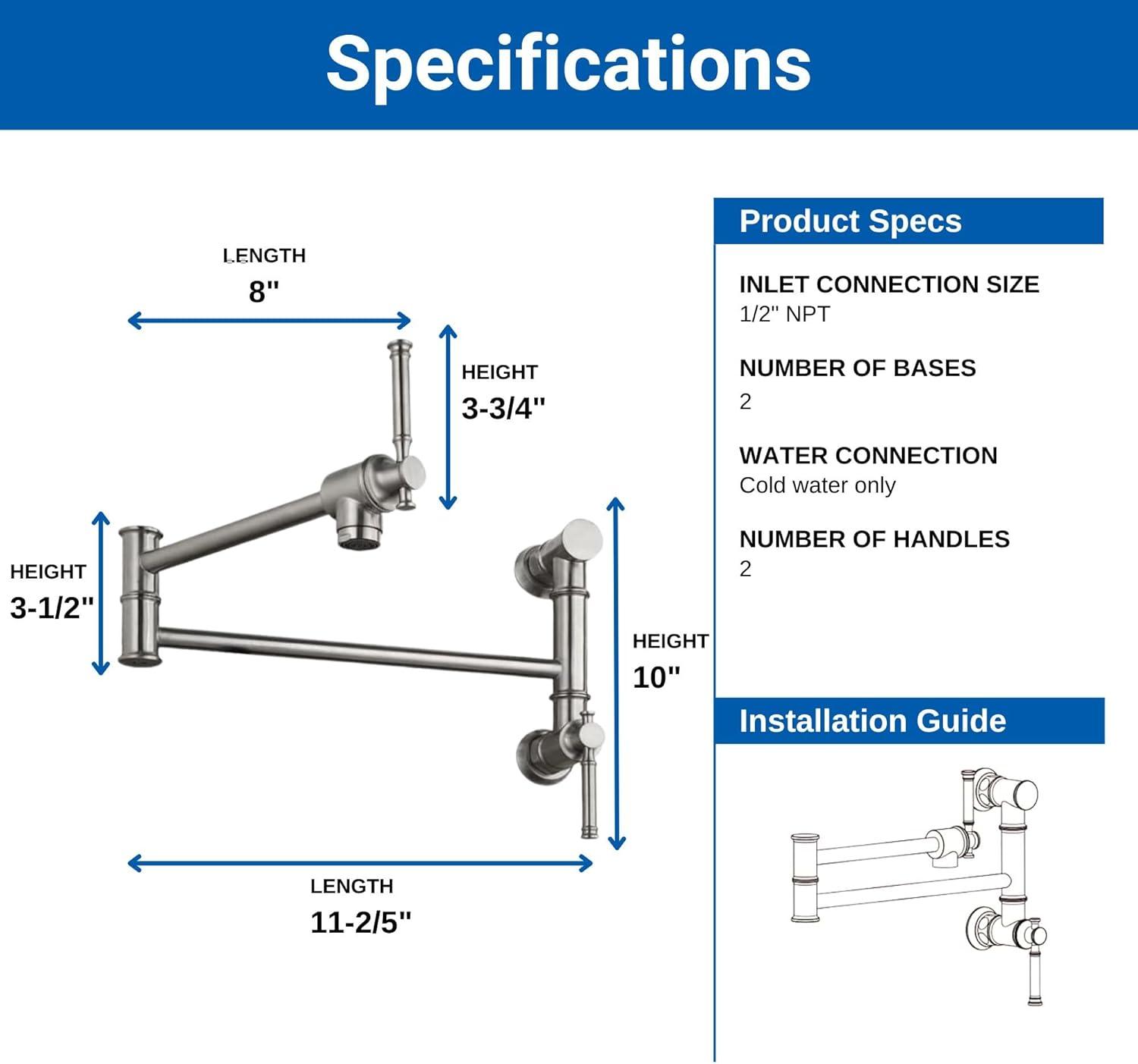 OAKLAND Wall Mounted Brass Two Handles Pot Filler Faucet MKSPF312BN