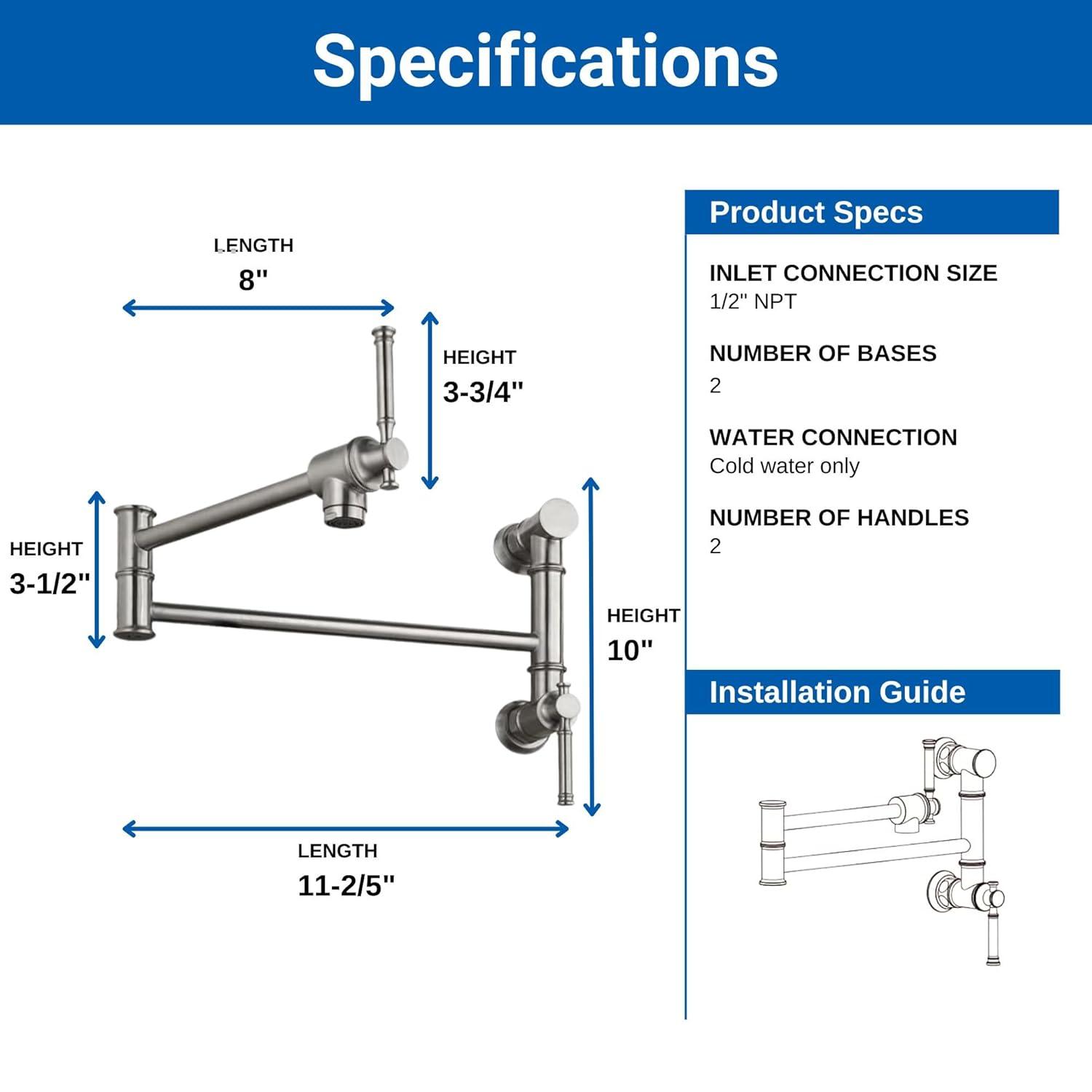 OAKLAND Wall Mounted Brass Two Handles Pot Filler Faucet MKSPF312BN