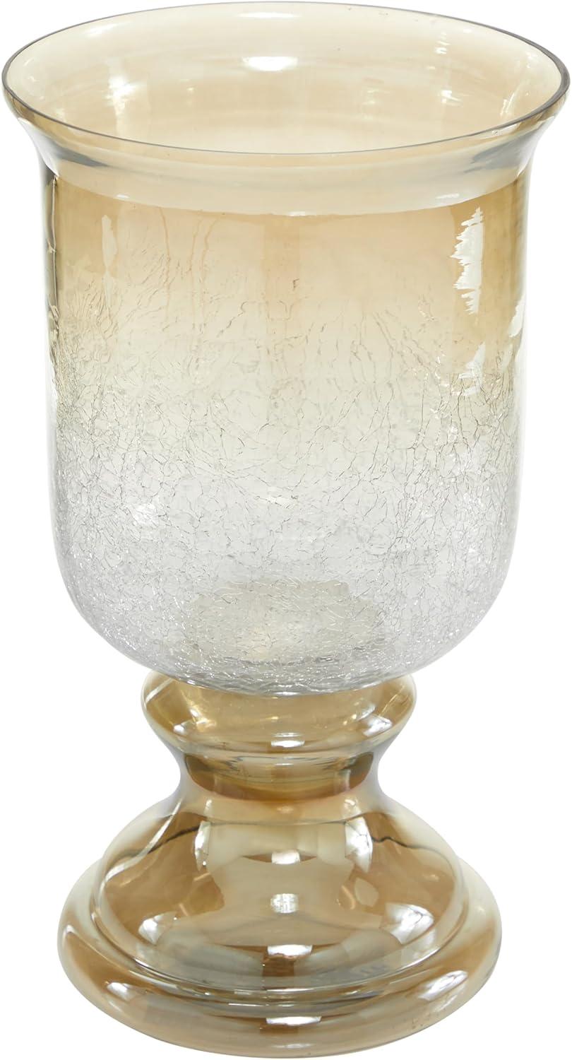 DecMode Brown Glass Handmade Turned Style Pillar Hurricane Lamp with Smoked Glass Finish