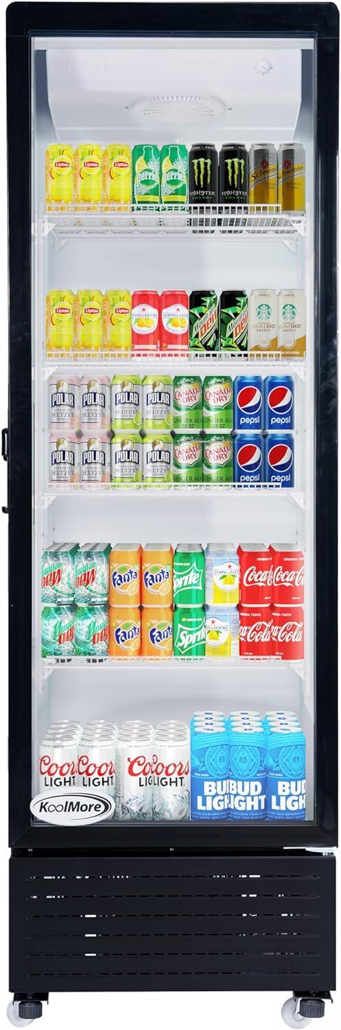 23 in. One Glass Door Commercial Display Merchandiser Refrigerator Cooler in Black, 10 cu. ft.