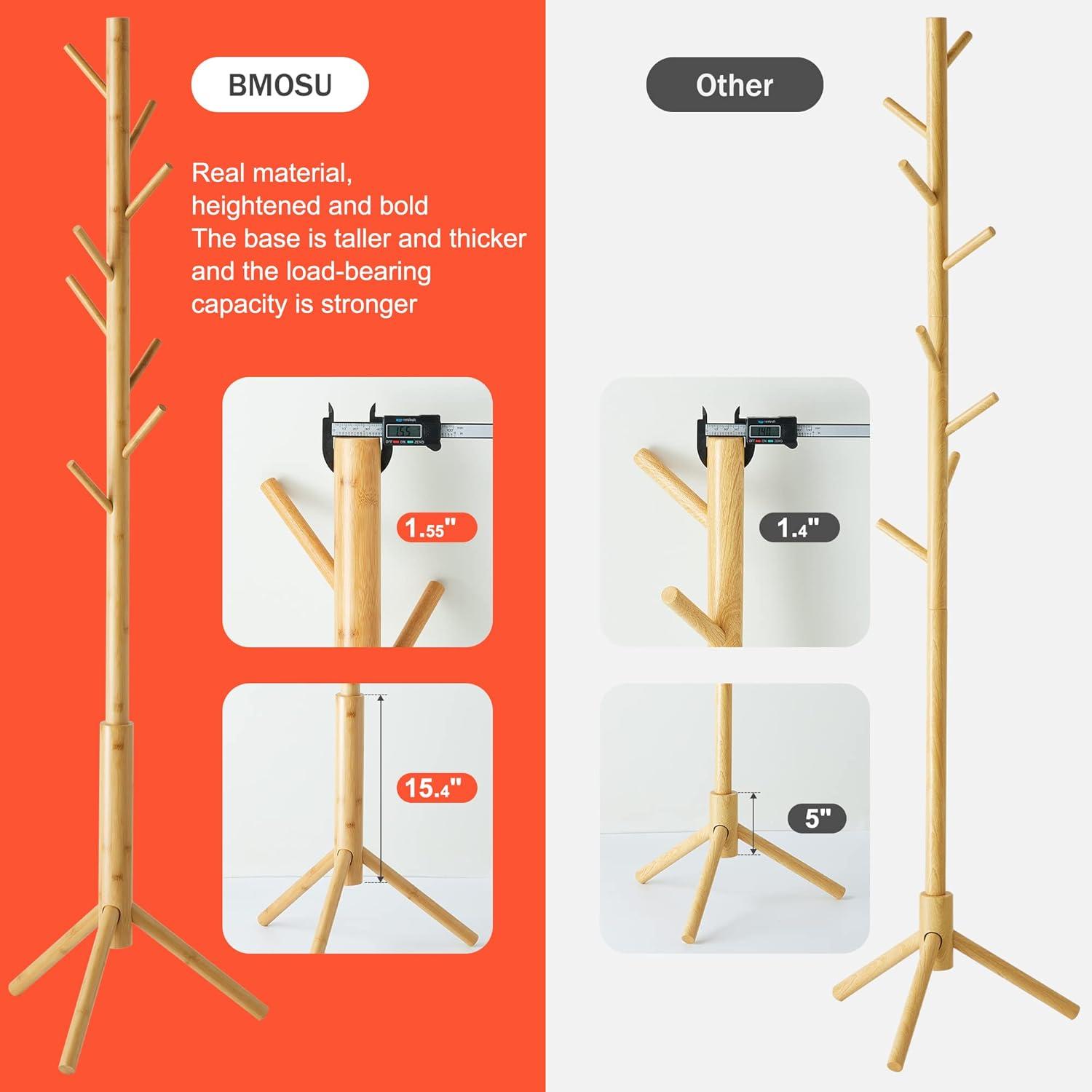 Adjustable Bamboo Freestanding Coat Rack with 8 Hooks