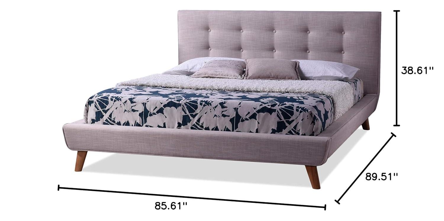 King Jonesy Scandinavian Style Mid-Century Fabric Upholstered Platform Bed Beige - Baxton Studio