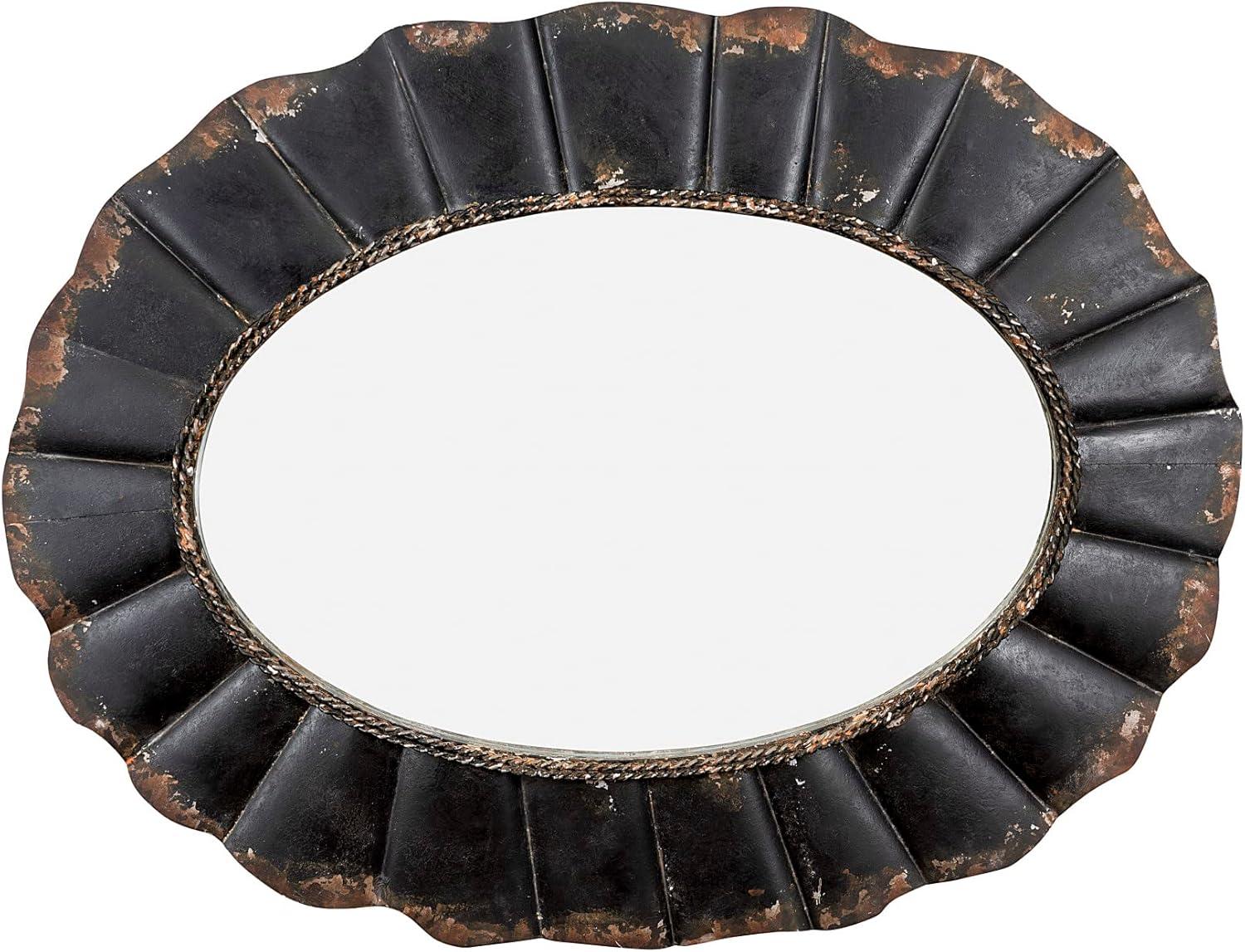 Creative Co-Op Distressed Metal Scalloped Oval Wall Mirror, Black