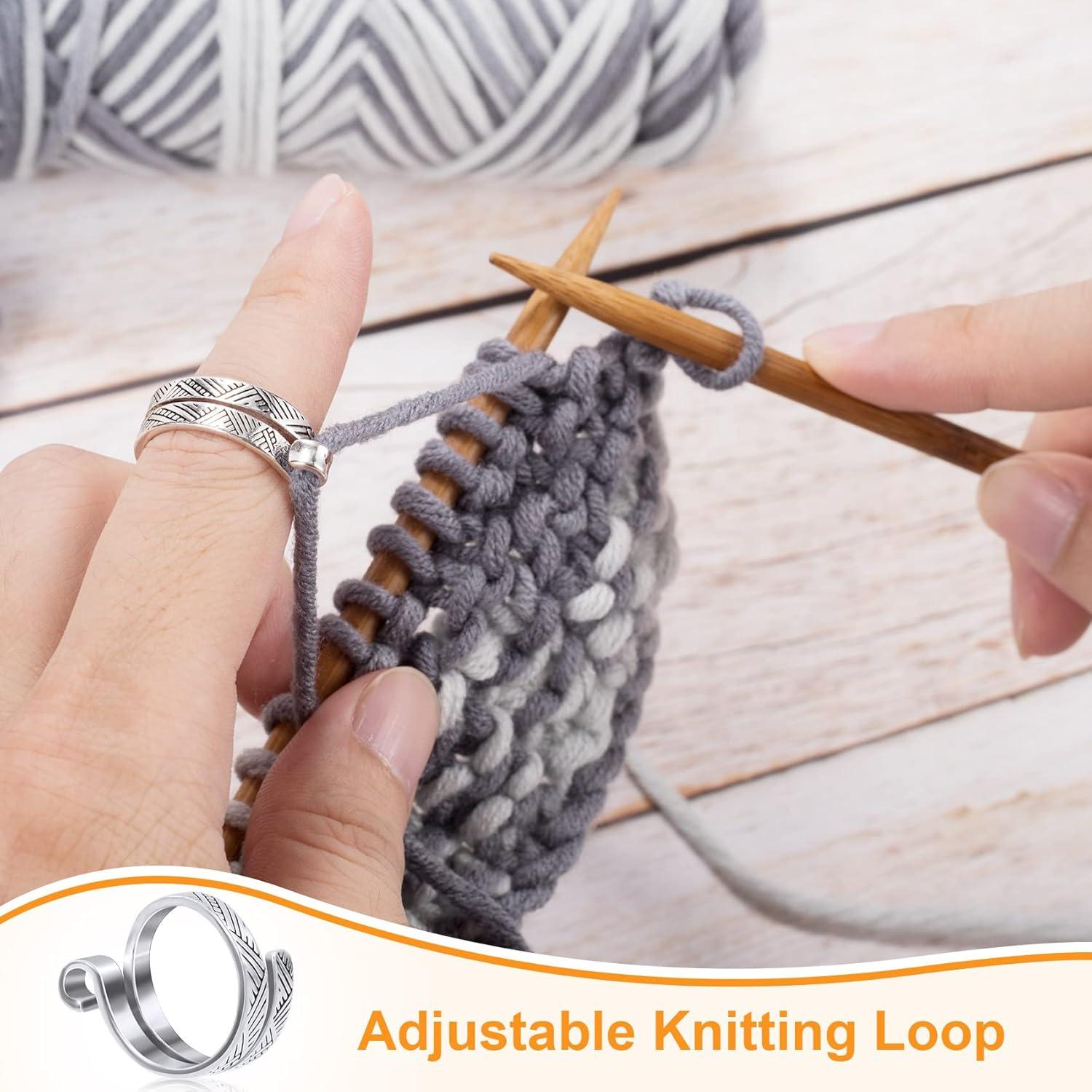 Adjustable Silver Metal Knitting Crochet Loop Rings