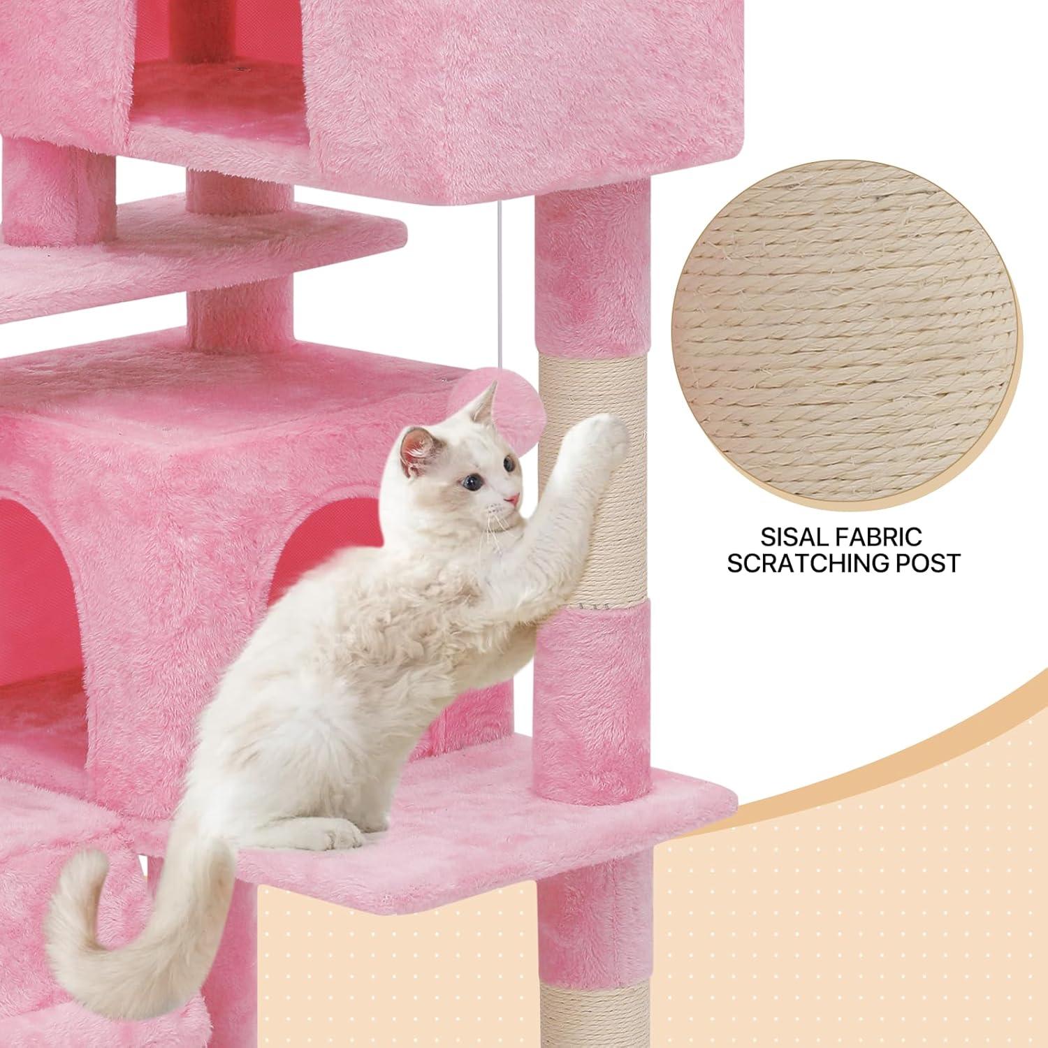 MoNiBloom Cat Tree House for Large Cats, Multi-Level Cat Tree Tower with Anti-Tipping Rope, Soft Pink