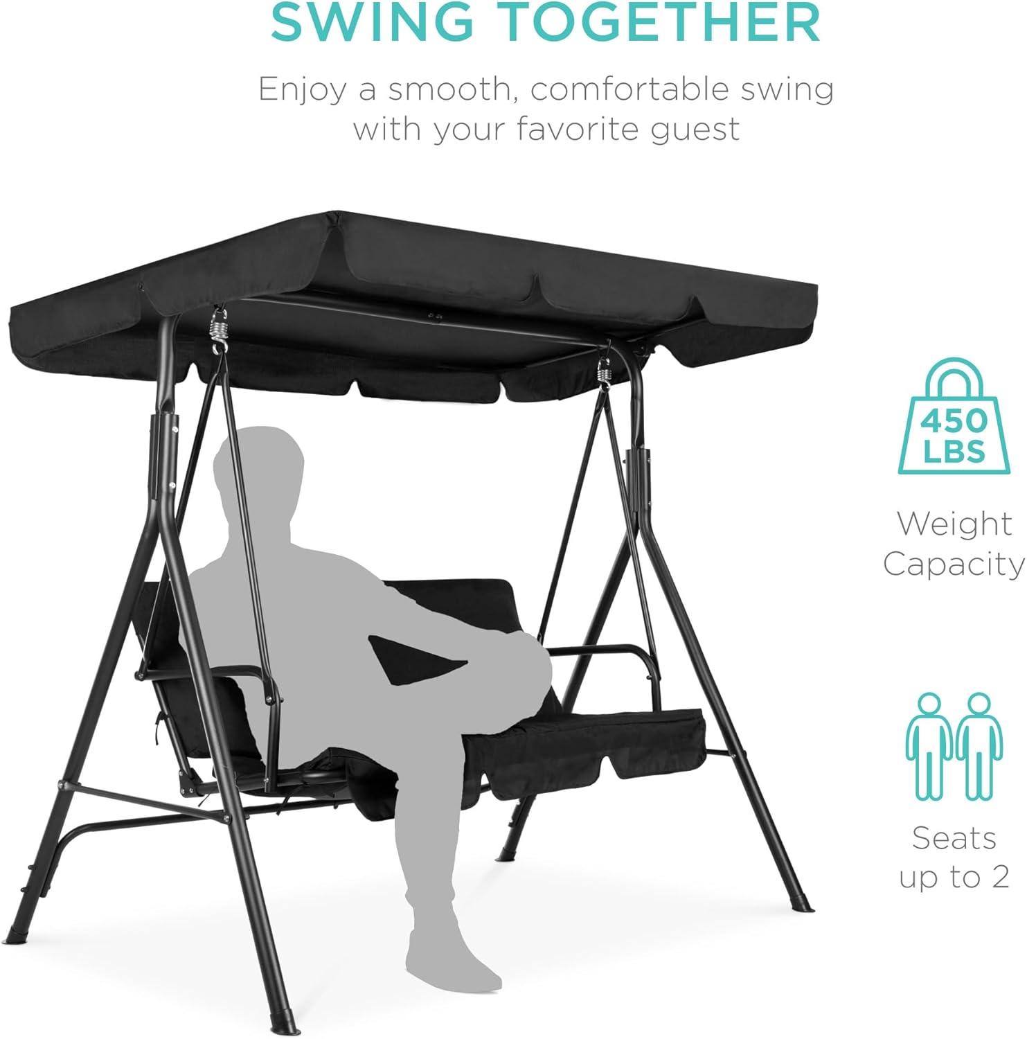 Best Choice Products 2-Person Outdoor Large Convertible Canopy Swing Glider Lounge Chair w/ Removable Cushions - Black