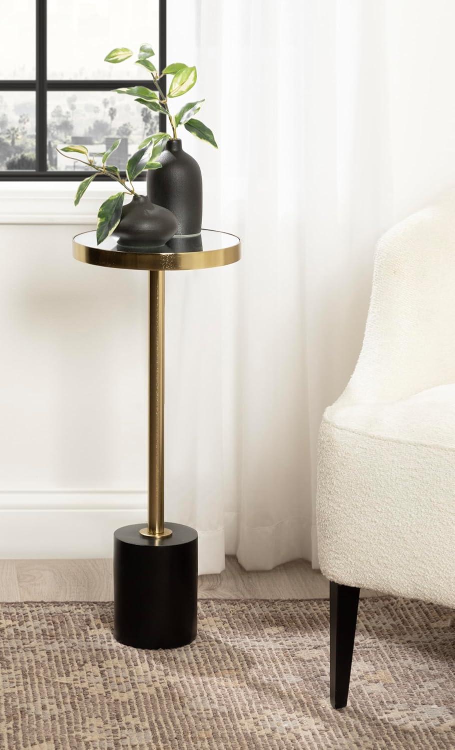 Hescott Black and Gold Round Mirrored Pedestal Table