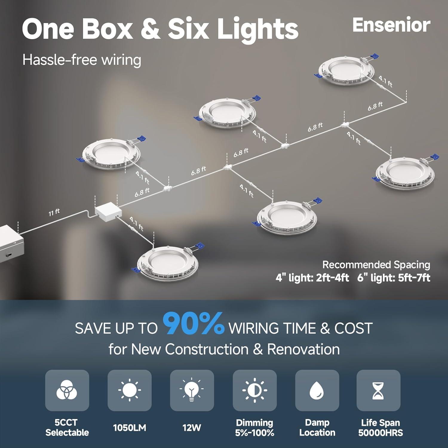 Ensenior 12 Pack 6 Inch White Aluminum LED Recessed Ceiling Lights