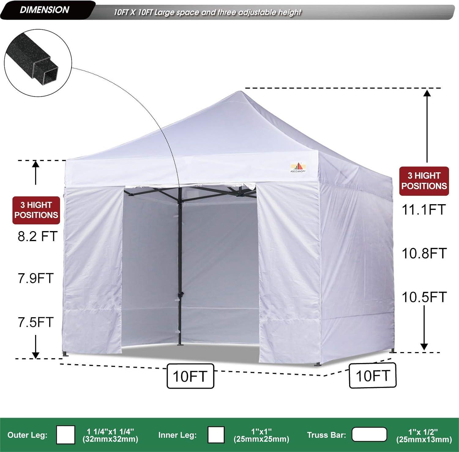 White 10x10 Heavy Duty Pop-Up Canopy Tent with Sidewalls