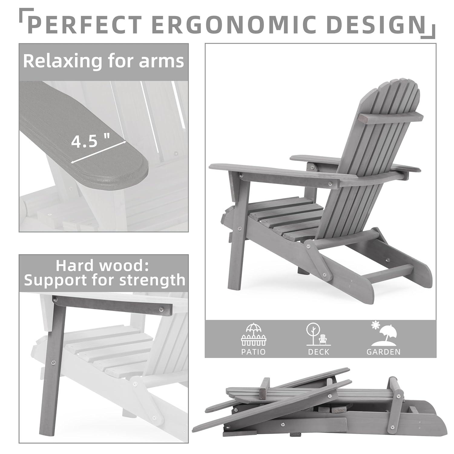 Wooden Folding Adirondack Chair, Half Pre-Assembled Wood Patio Lounge Chair for Outdoor Garden Backyard Porch Pool Deck Firepit