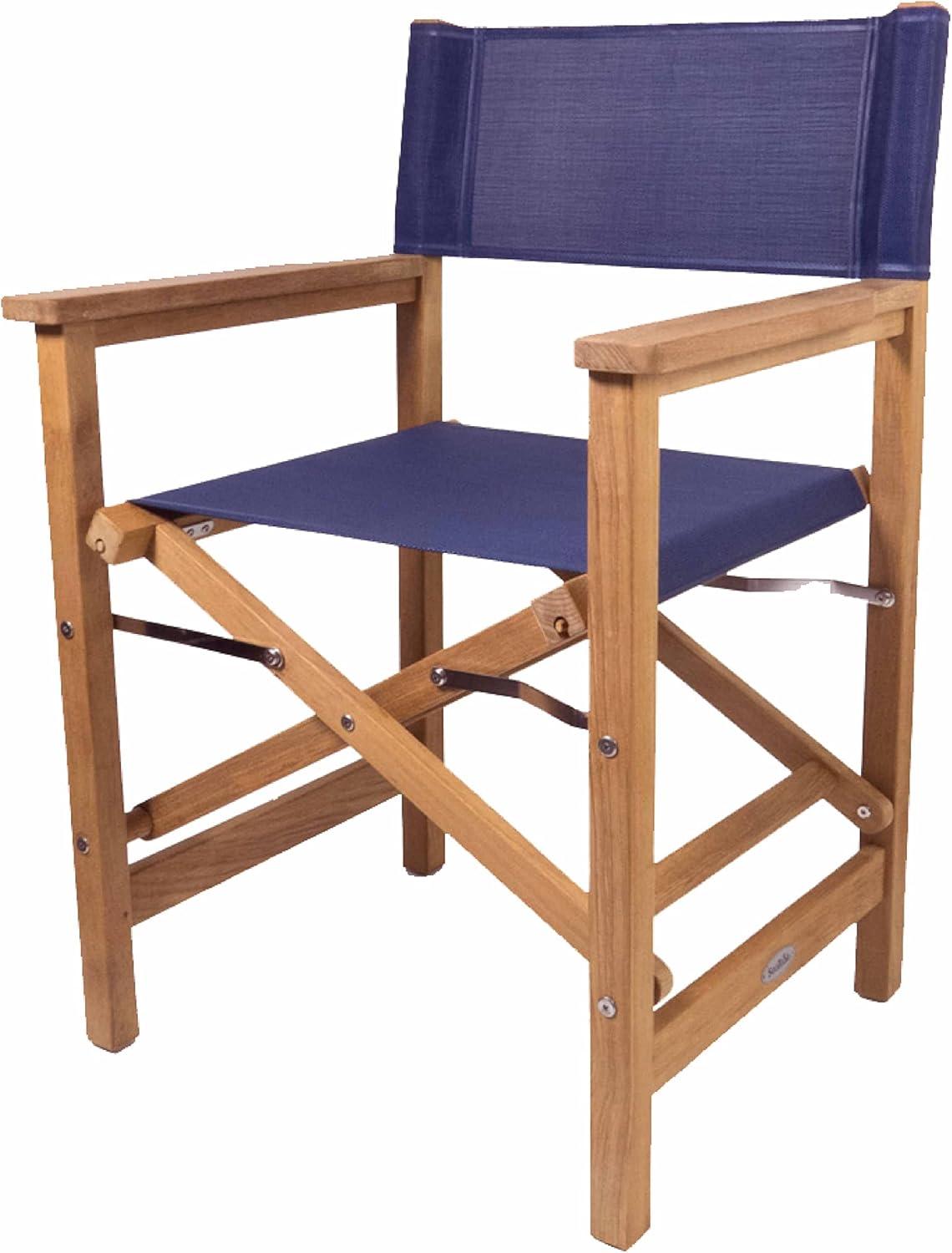 Teak Frame Blue Seat Folding Director's Armchair