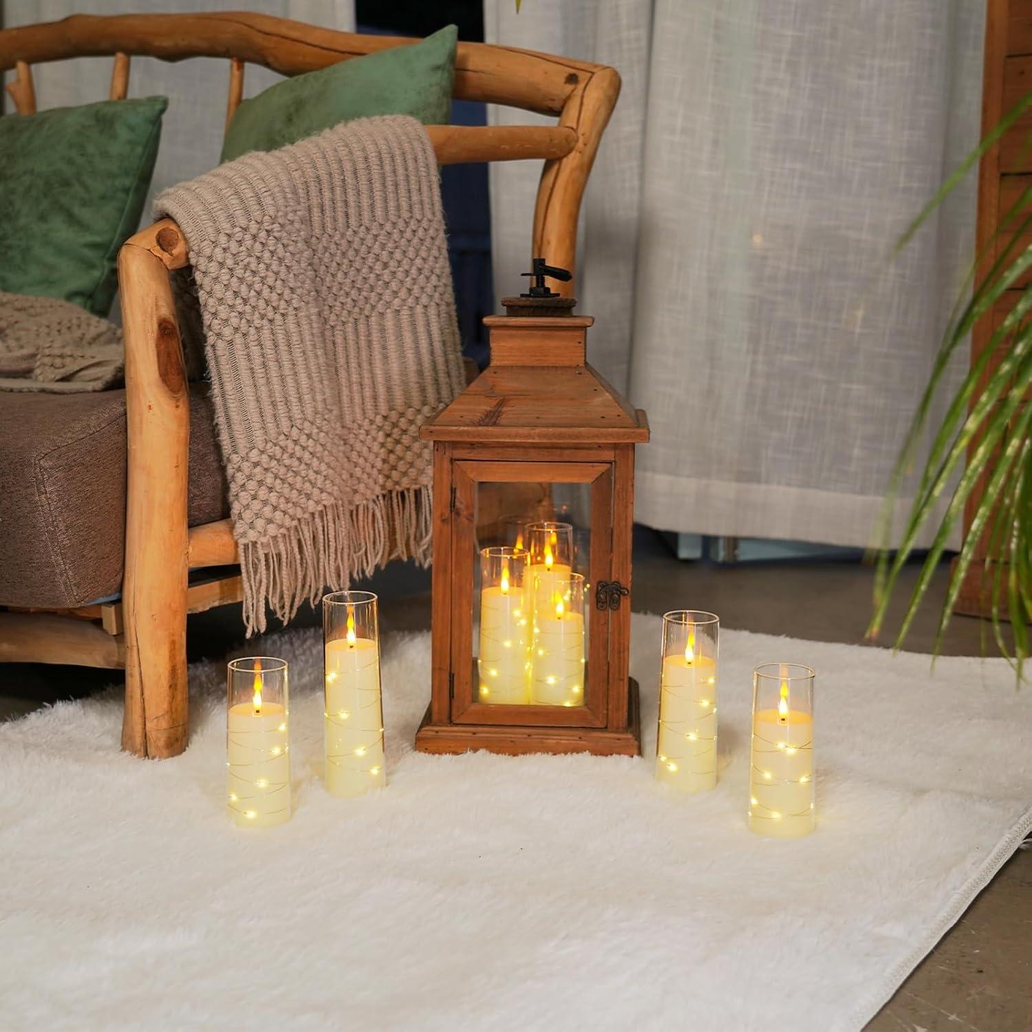 Raycare Flameless LED Candles with Embedded Star String, 9 Pcs Battery Operated Acrylic Pillar Candles with Timer and Remote, Flickering for Romantic Ambiance and Home Decoration (White)