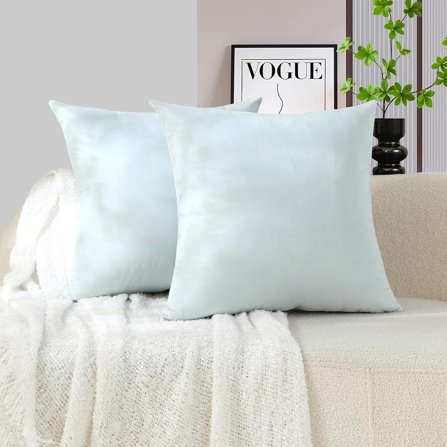 Toptie Set of 2 Velvet Pillow Covers 18" x 18", Throw Cushion Case for Sofa Bedroom (Beige)