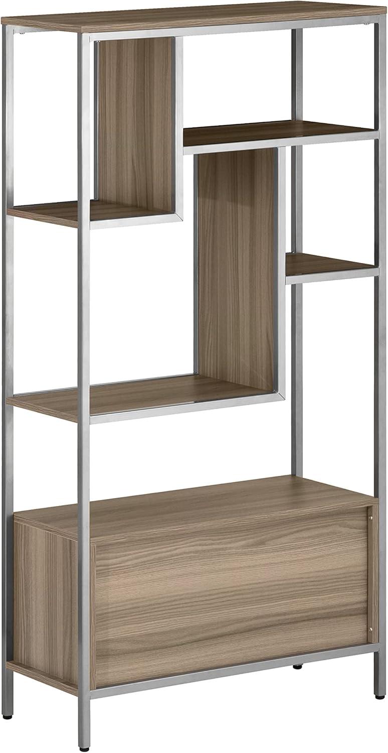 Oak and Silver Adjustable Bookcase with Doors