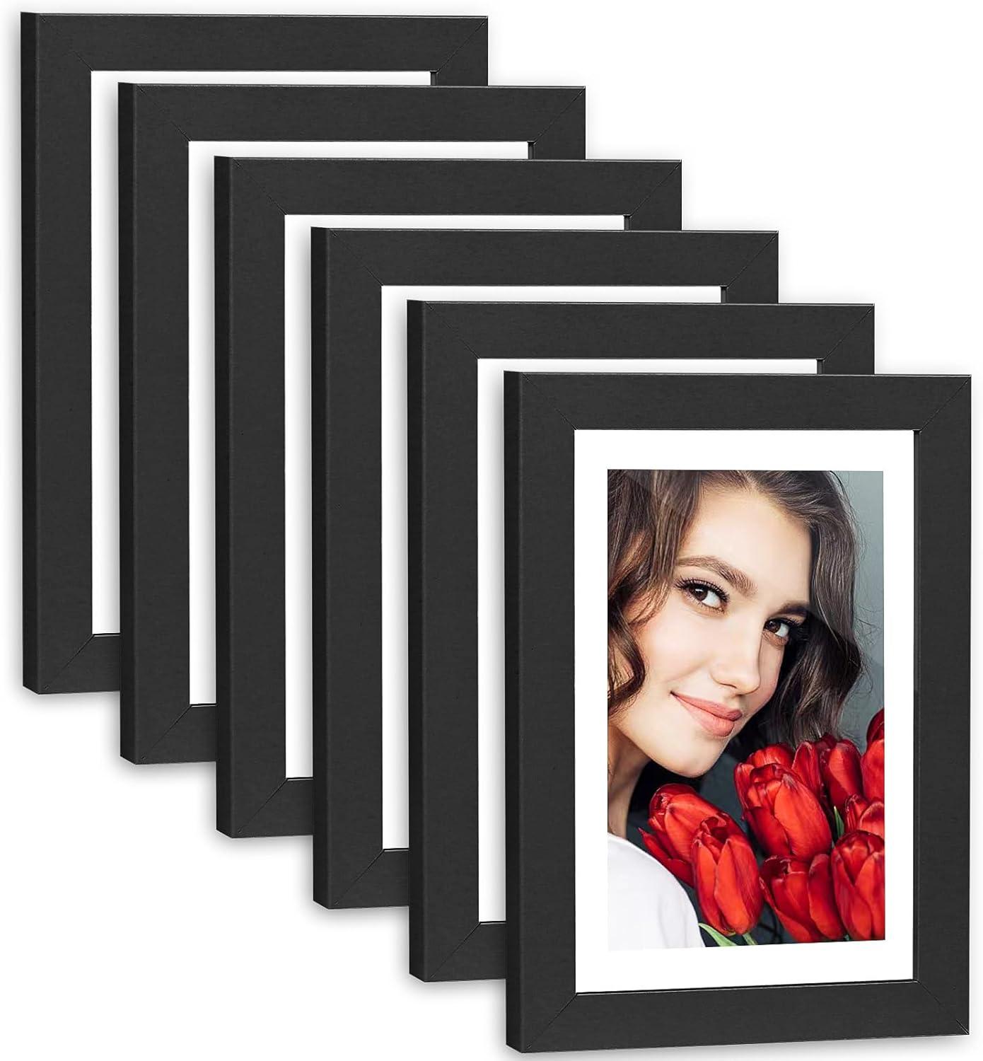 Icona Bay 5x7 Black Picture Frames W/ Mat for 4x6, 5 Pack, Painted Solid One-Piece Wood Composite, Sunrise Tabletop or Wall Mounted Frames