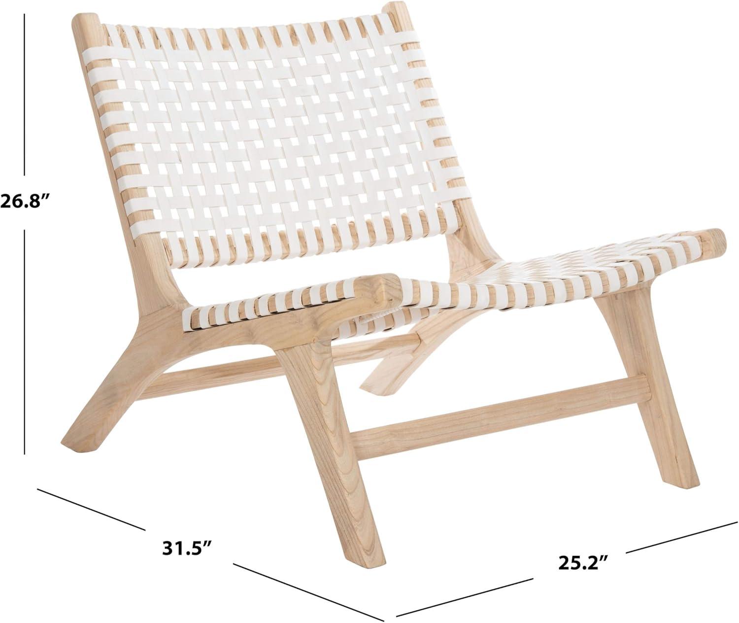 Luna 25" White Leather and Natural Wood Handcrafted Side Chair