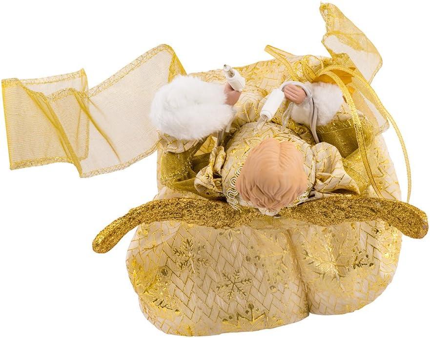 12-Inch Gold Porcelain Angel Tree Topper with Ribbon