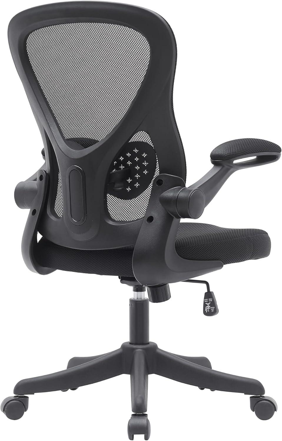 Techni Mobili Mesh Task Office Chair with Flip Up Arms Black - Techni Mobili: Ergonomic, Adjustable, Swivel, Nylon Frame