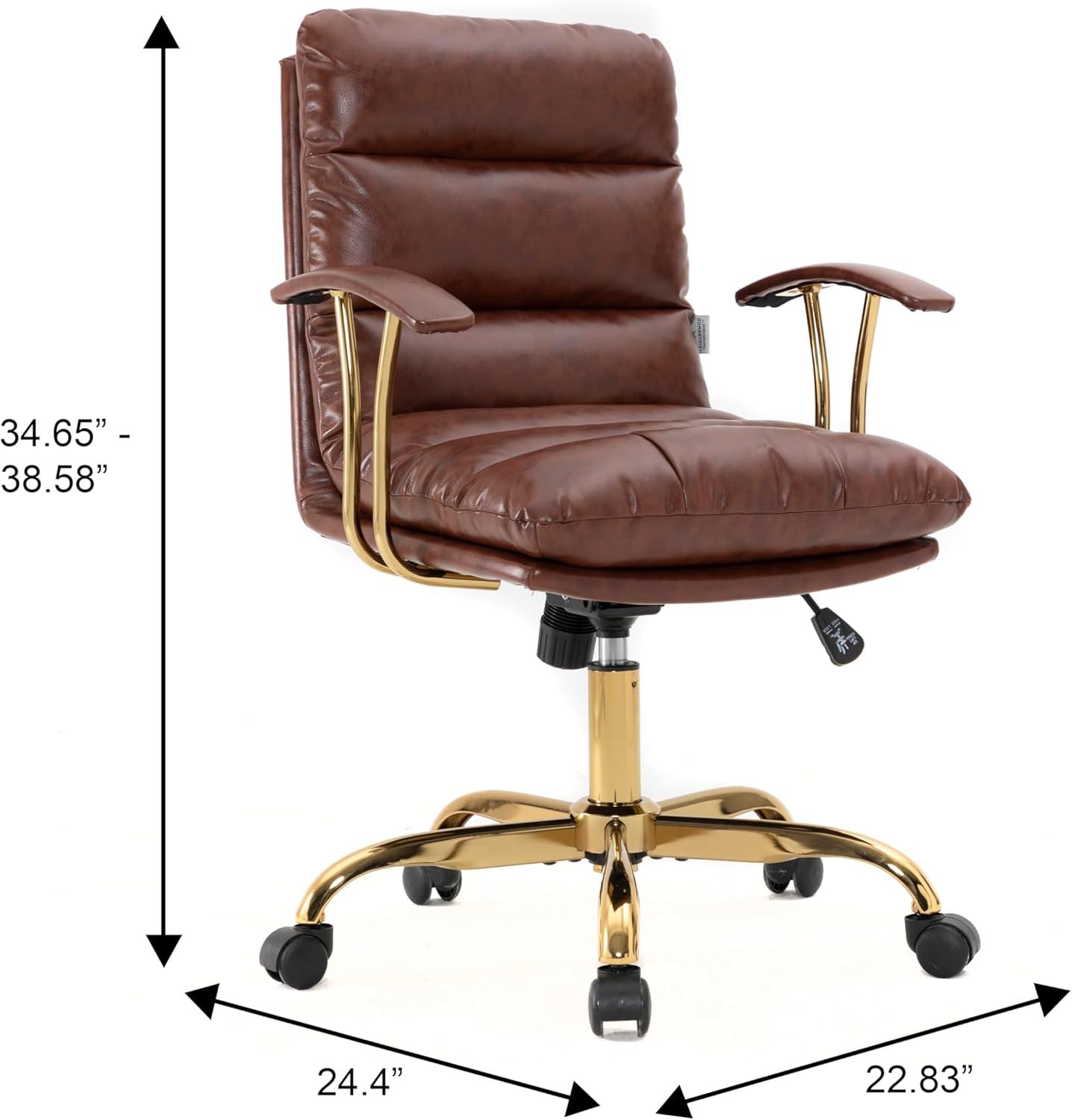 LeisureMod Regina Single Ergonomic Padded Leather Lumbar Support Adjustable Height Swivel Executive Office Chair with Gold Steel Frame