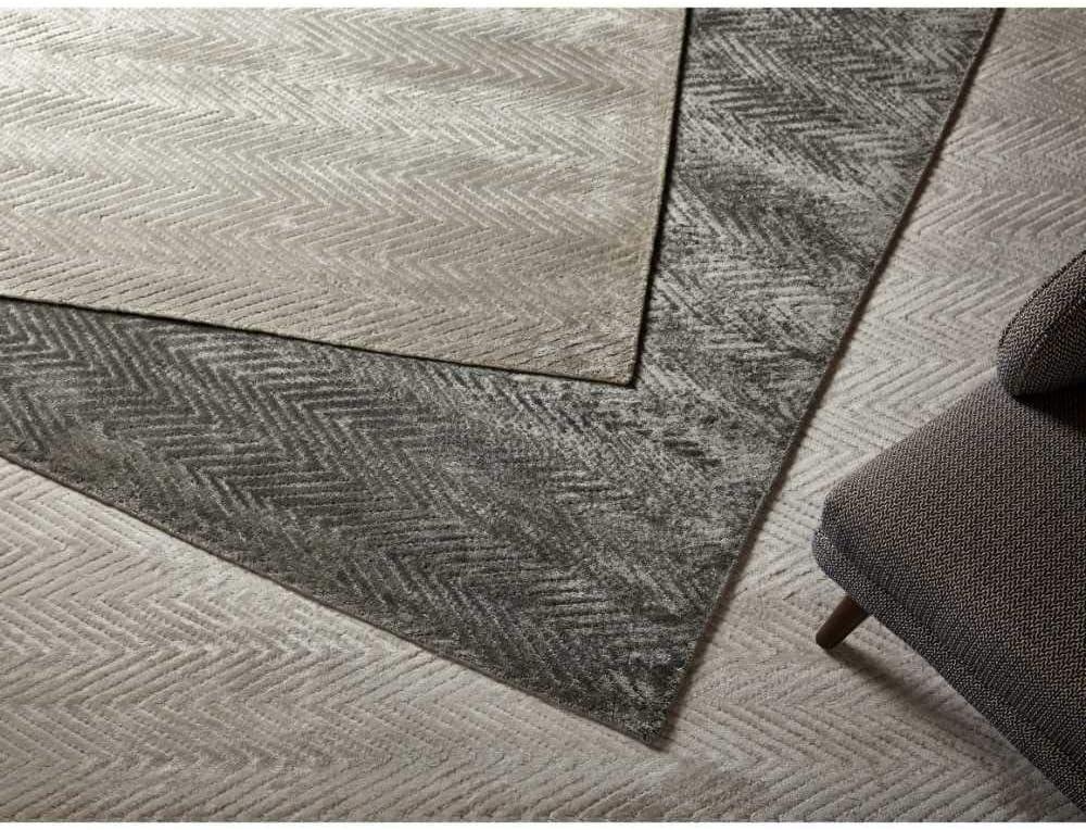 Charcoal Herringbone Hand-Knotted Viscose 8' x 10' Area Rug