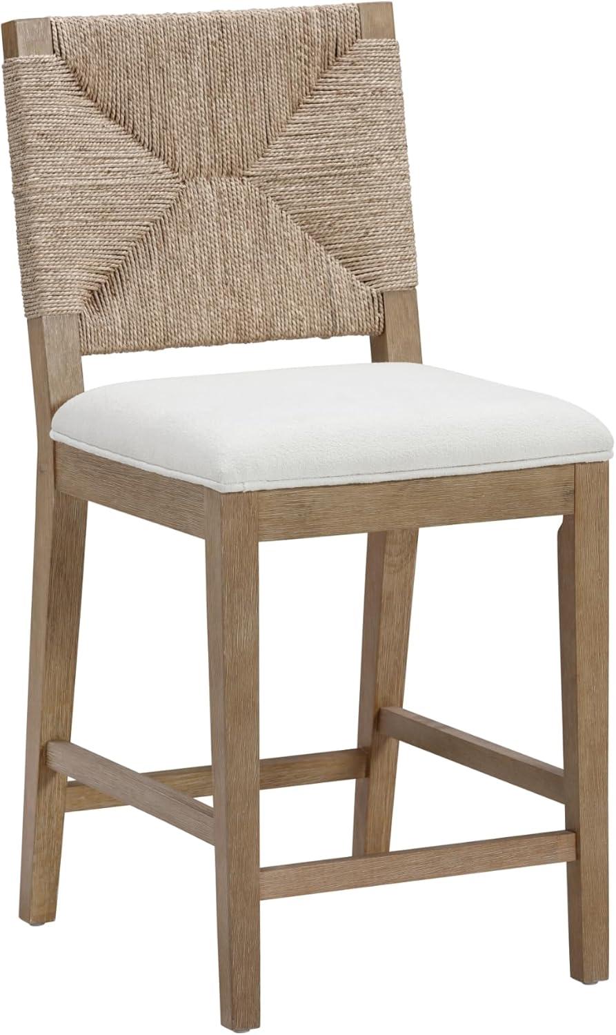 Nathan James Beacon Counter Height Barstool Seagrass Cream Boucle: Woven Backrest, Rubberwood Frame