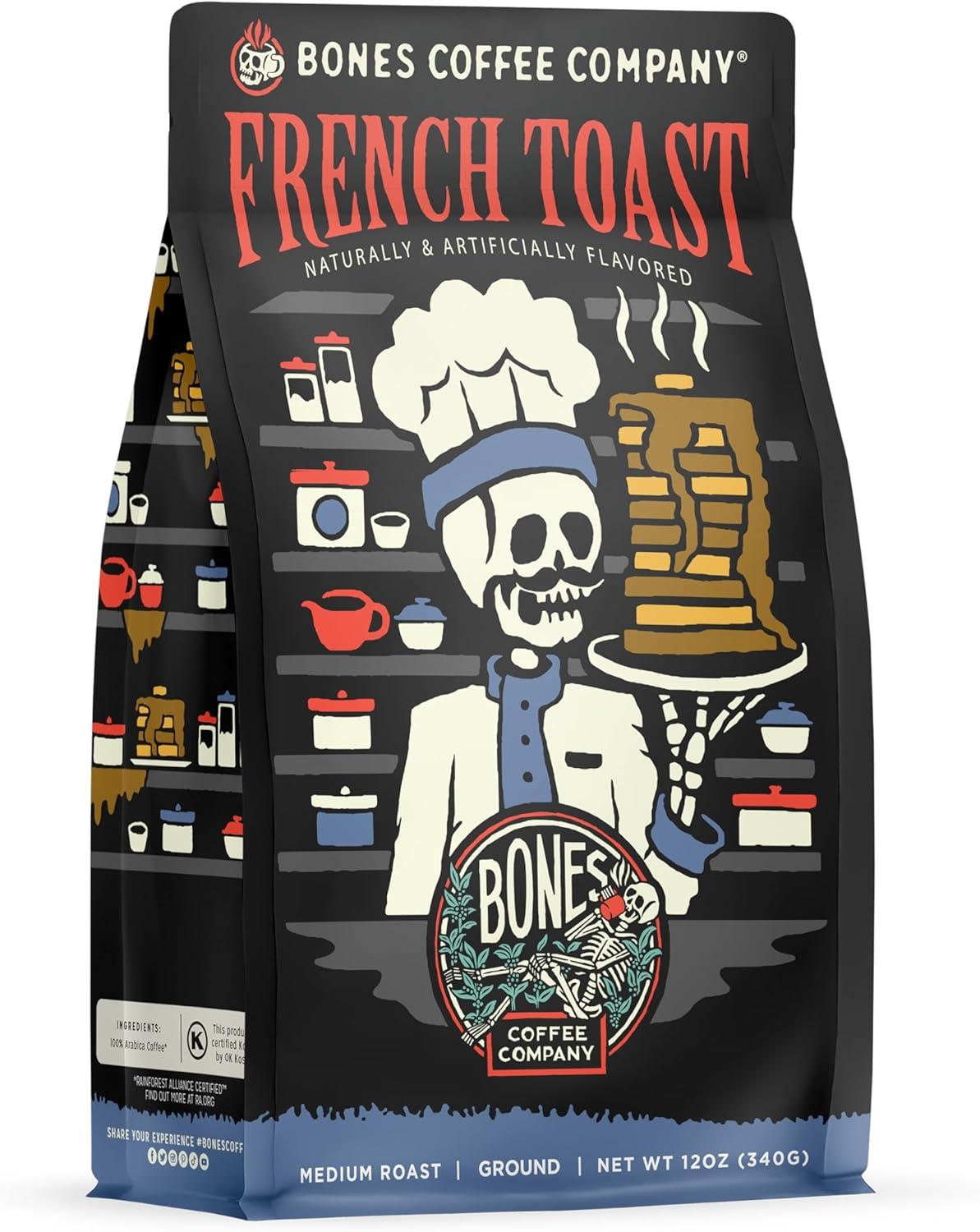 Bones Coffee Company French Toast Ground Coffee Beans Sweet & Buttery Flavor 12 oz Medium Roast (Ground)