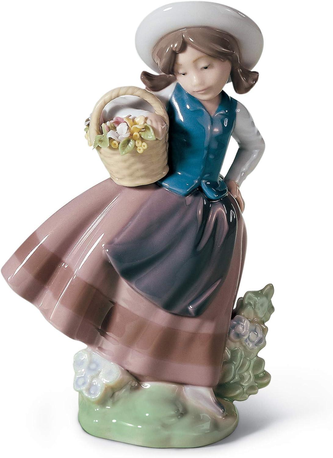 Spring Blossom Porcelain Girl with Flower Basket Figurine