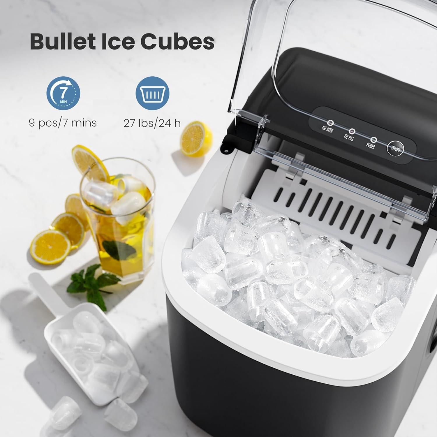 Antarctic Star Countertop Ice Maker Ice Machine With Handle,Self-Cleaning Ice Makers, 26Lbs/24H, 9 Ice Cubes Ready In 6 Mins For Home/Kitchen/Bar/Party/Camping